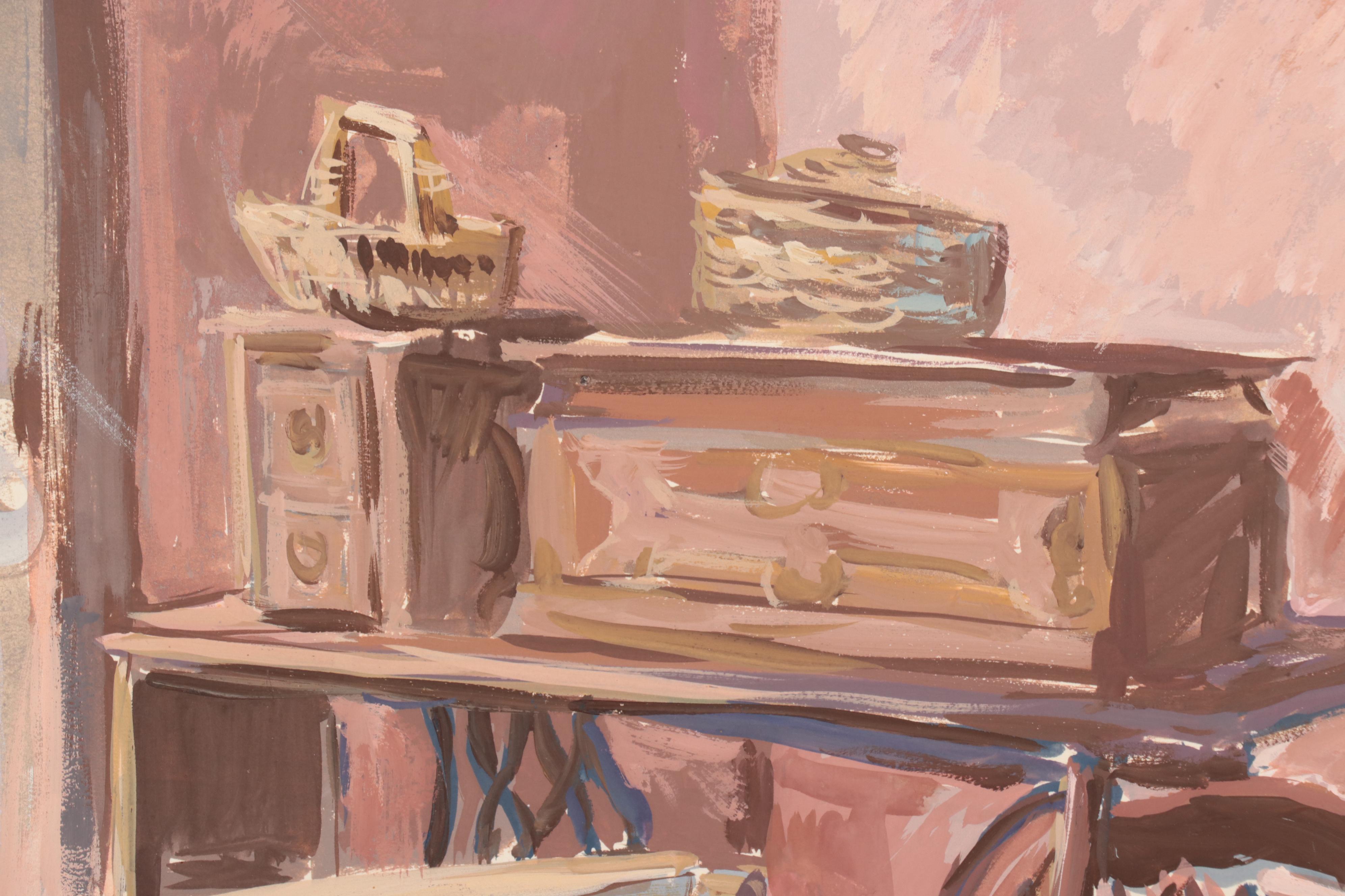 Dan Burne Jones Gouache Painting of Thomas Wolfe House Interior, 1952