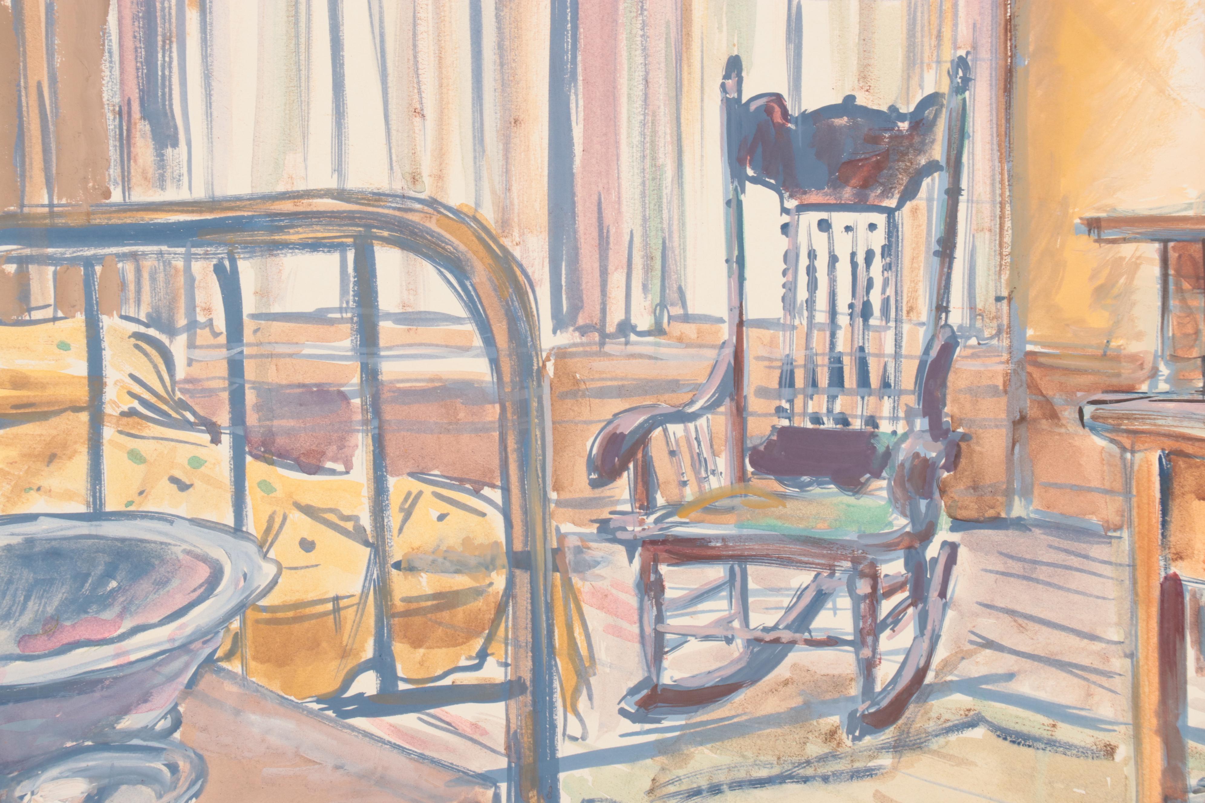 Dan Burne Jones Gouache Painting of Thomas Wolfe House Interior, 1952
