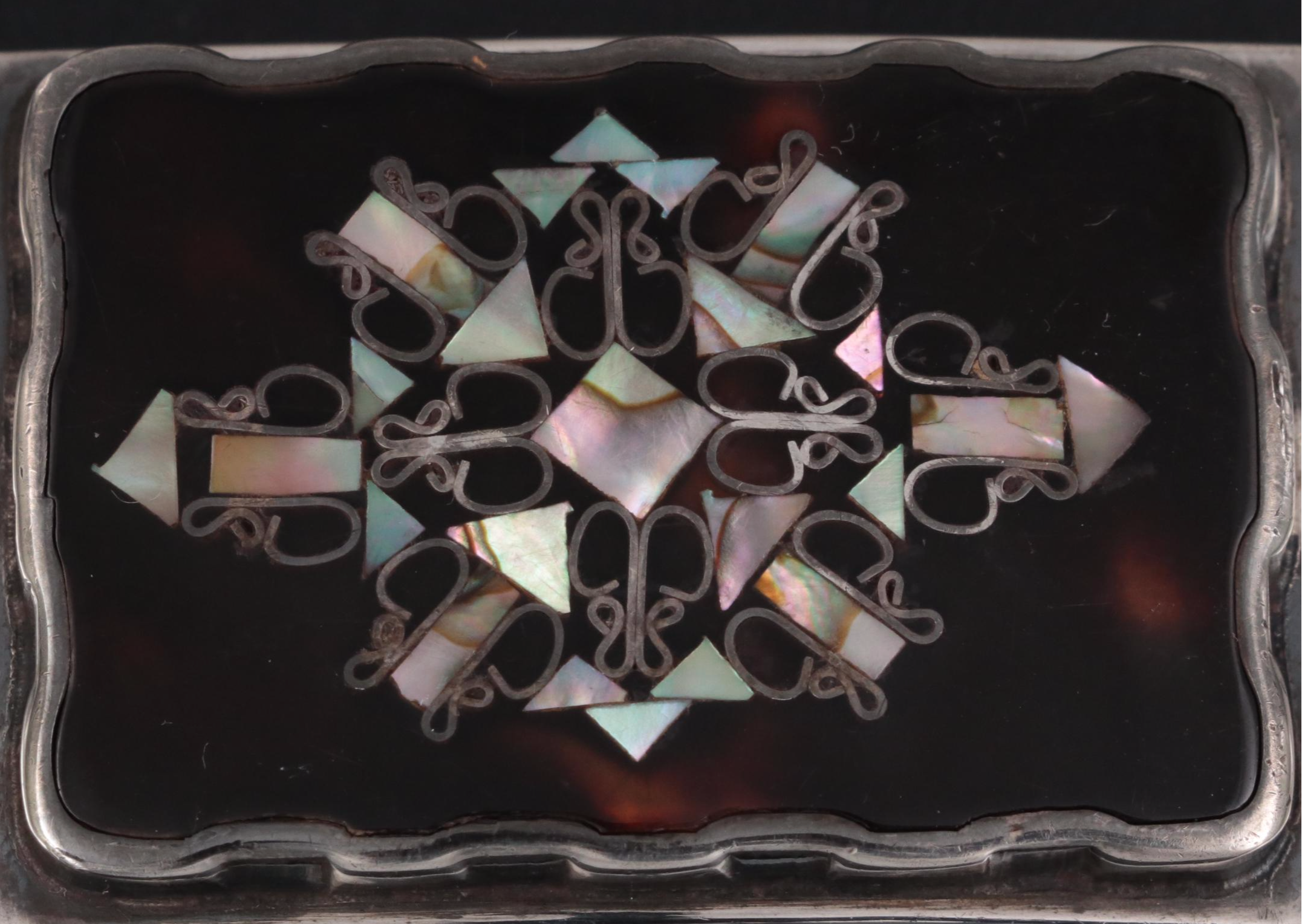 Mexican Sterling Silver Belt Buckle with Abalone and Tortoise Shell Inlay