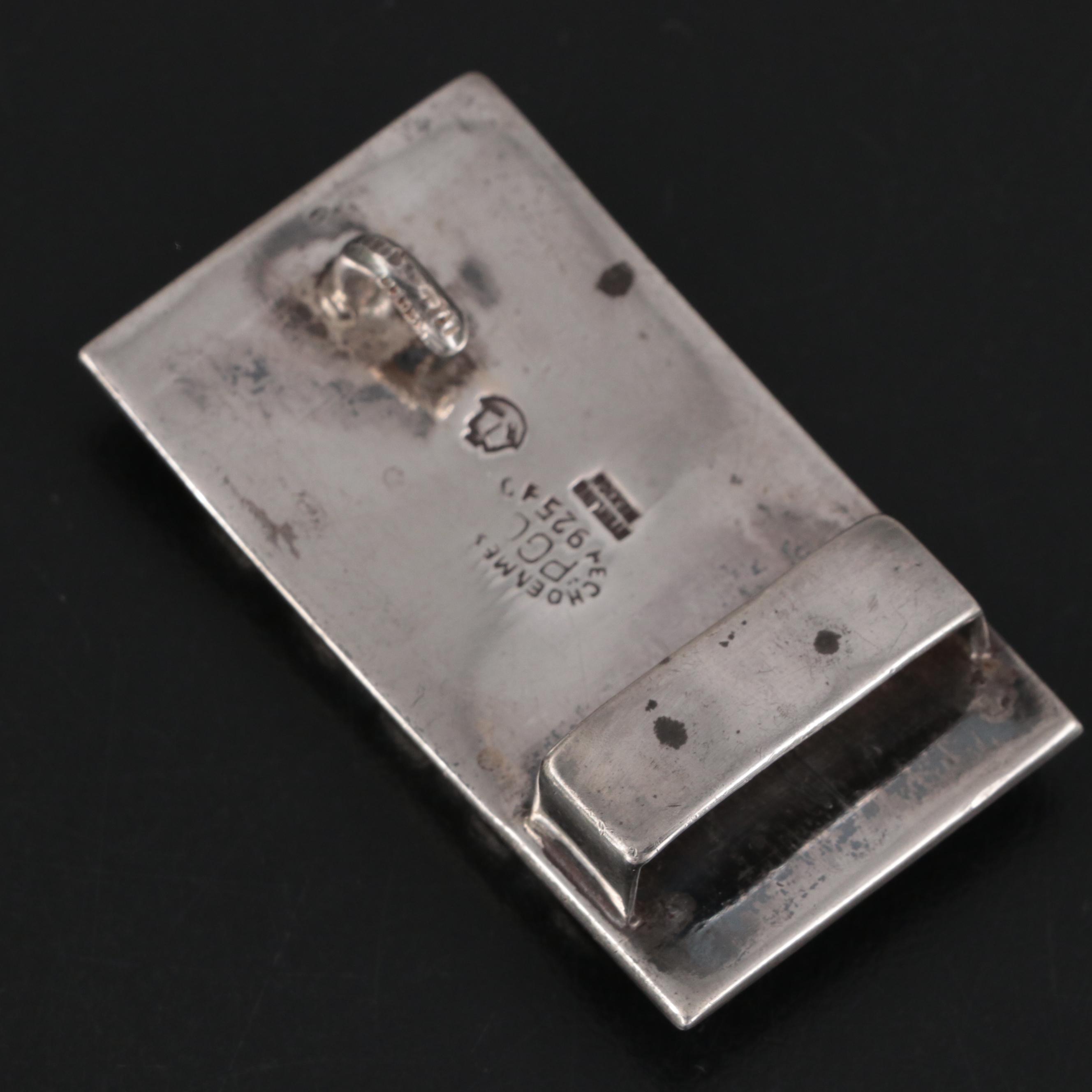 Mexican Sterling Silver Belt Buckle with Abalone and Tortoise Shell Inlay