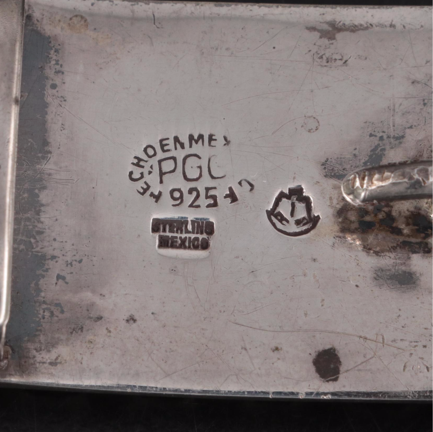 Mexican Sterling Silver Belt Buckle with Abalone and Tortoise Shell Inlay