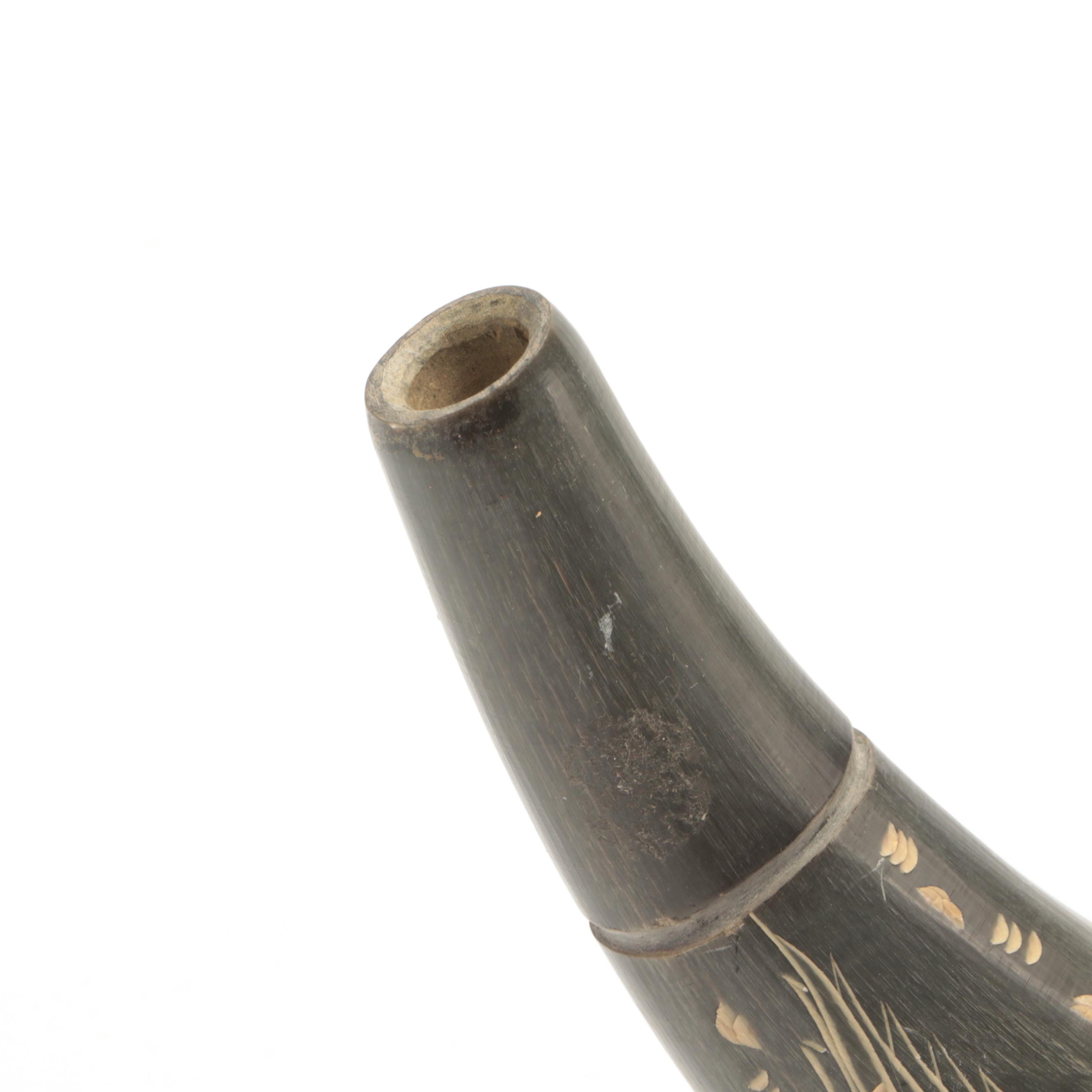 Asian Ox Horn with Engraved Dragon Chasing Flaming Pearl