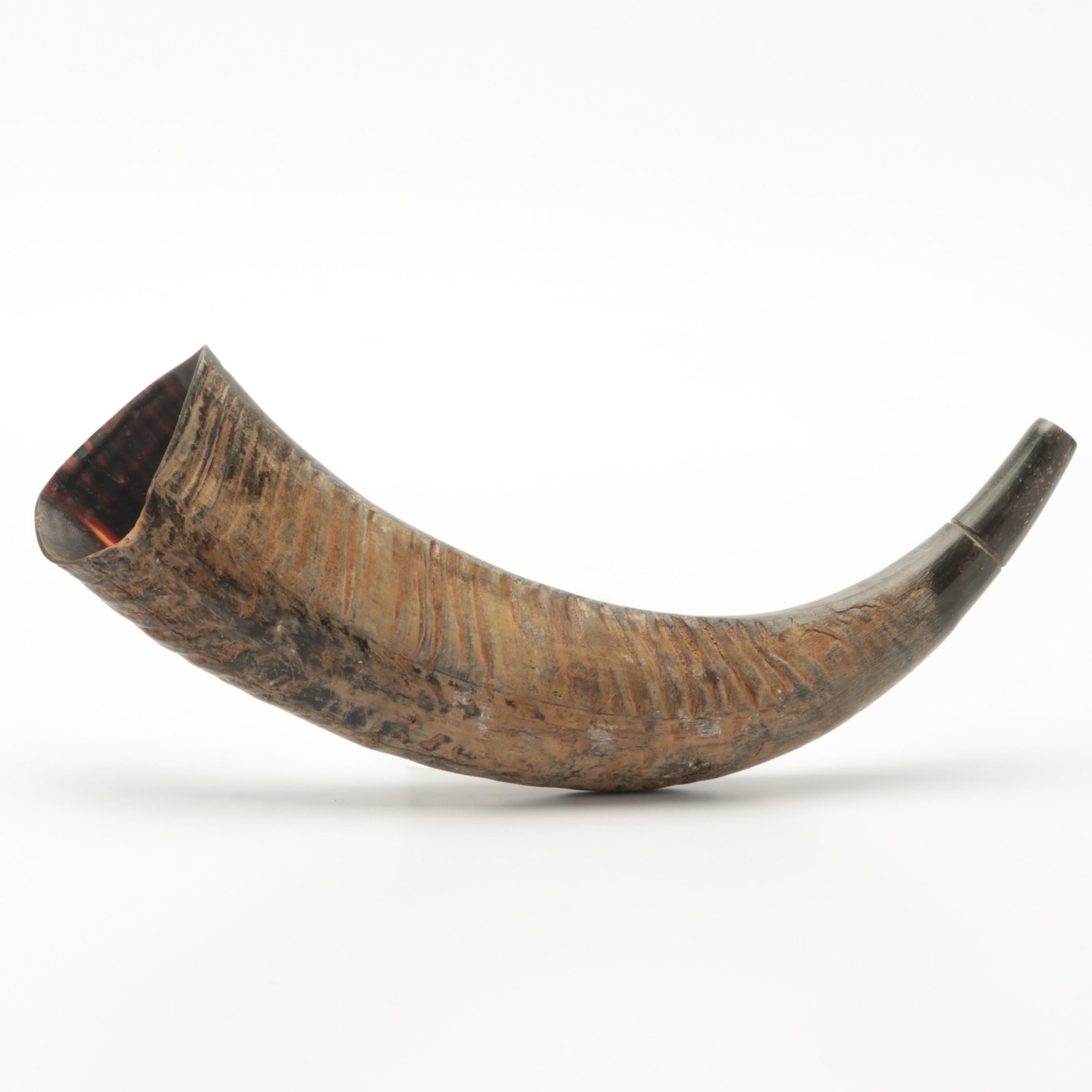 Asian Ox Horn with Engraved Dragon Chasing Flaming Pearl