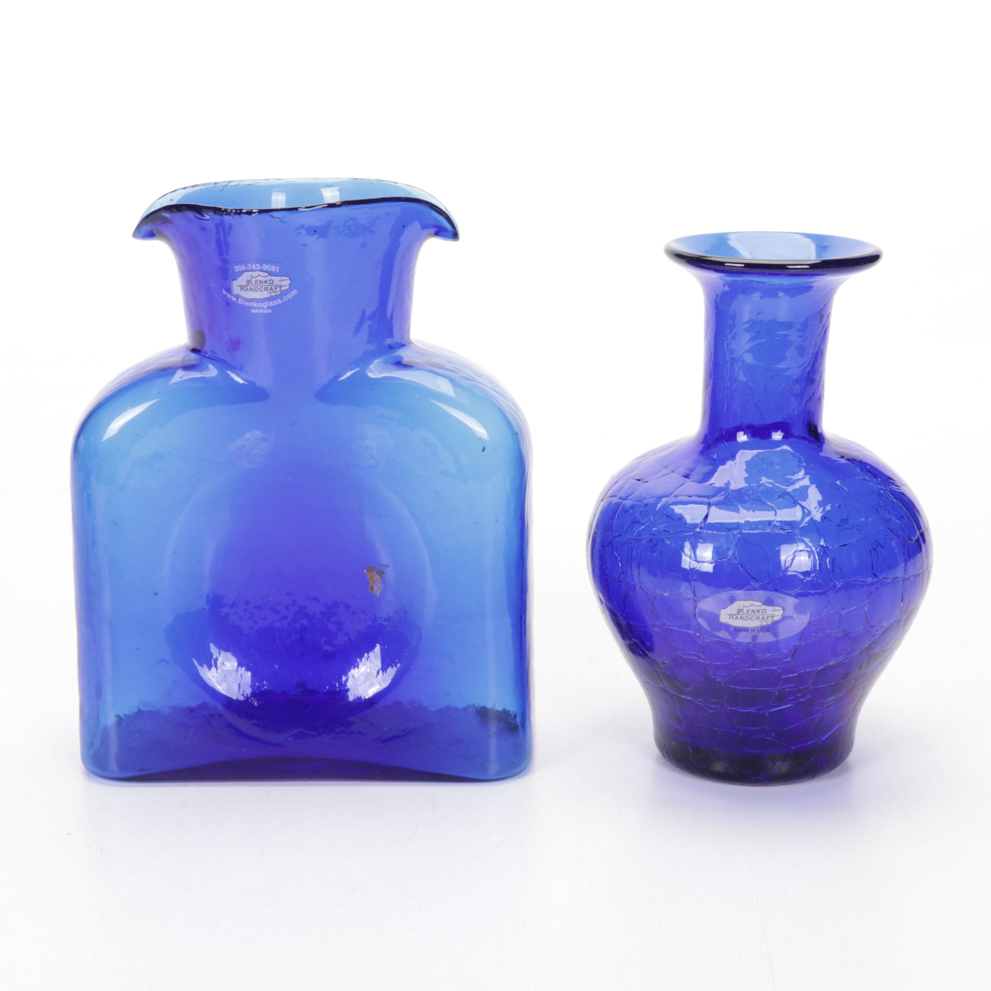 Blenko Cobalt Blue Art Glass Pitcher and Vase Collection