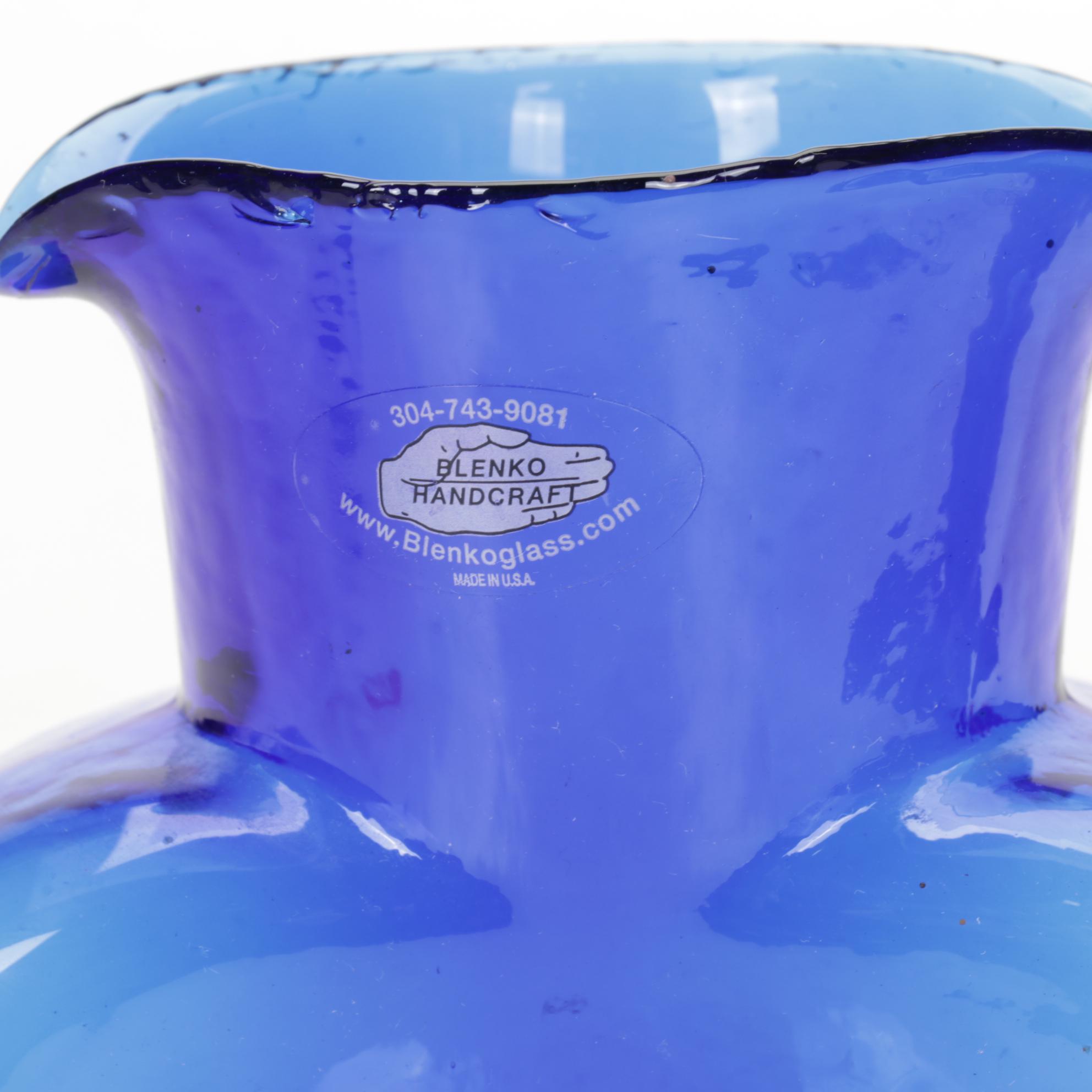 Blenko Cobalt Blue Art Glass Pitcher and Vase Collection