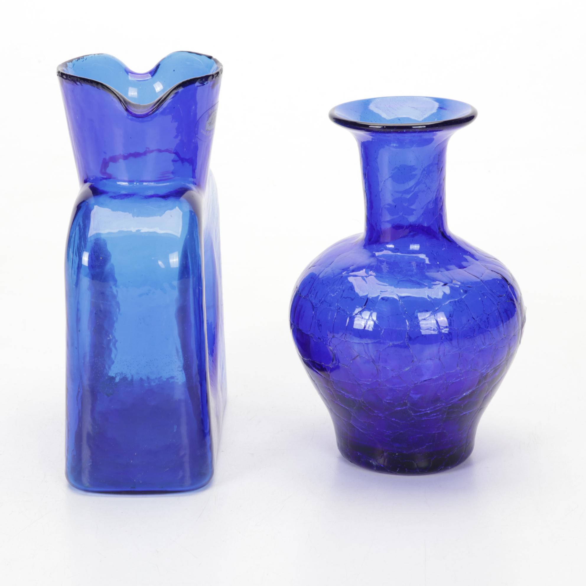 Blenko Cobalt Blue Art Glass Pitcher and Vase Collection