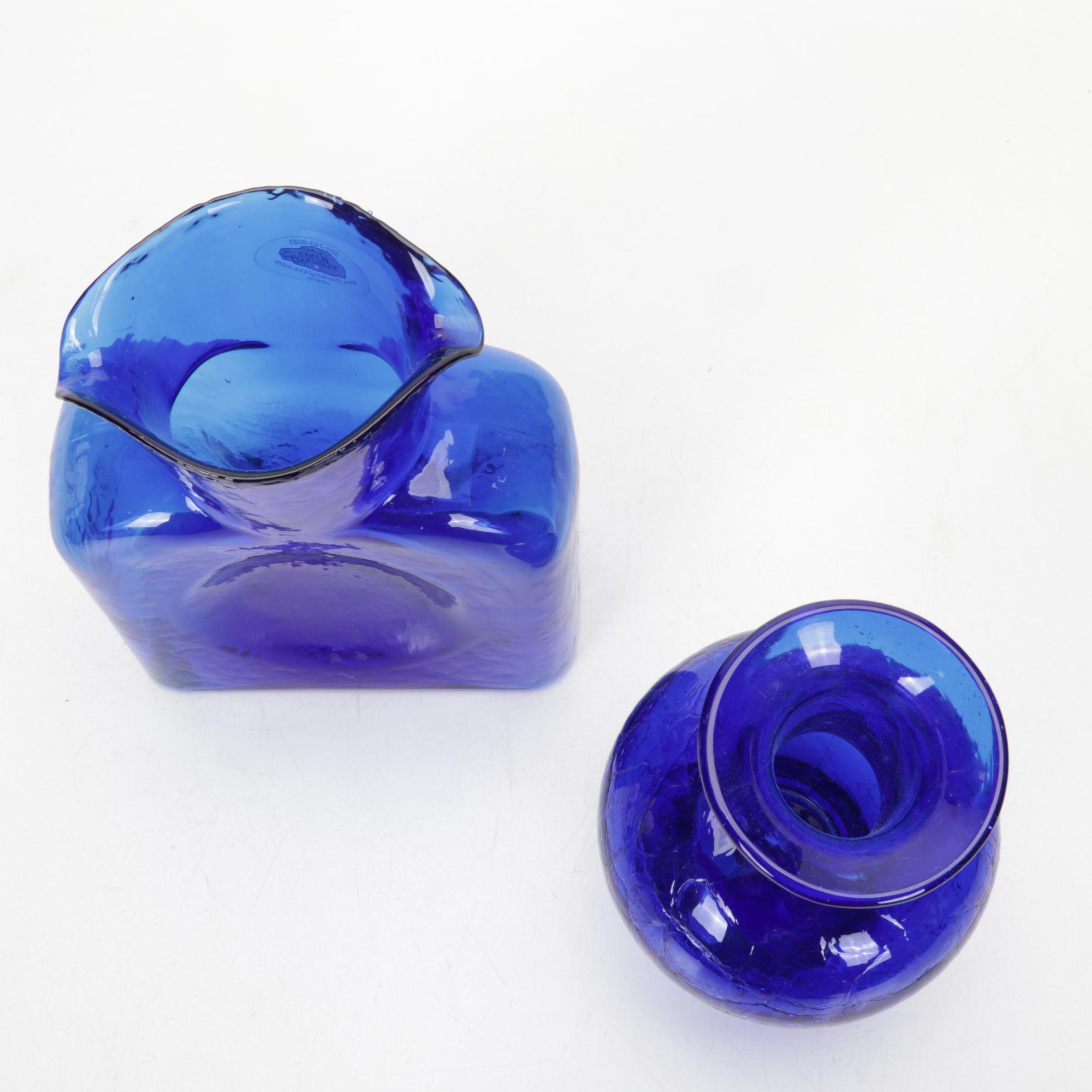 Blenko Cobalt Blue Art Glass Pitcher and Vase Collection