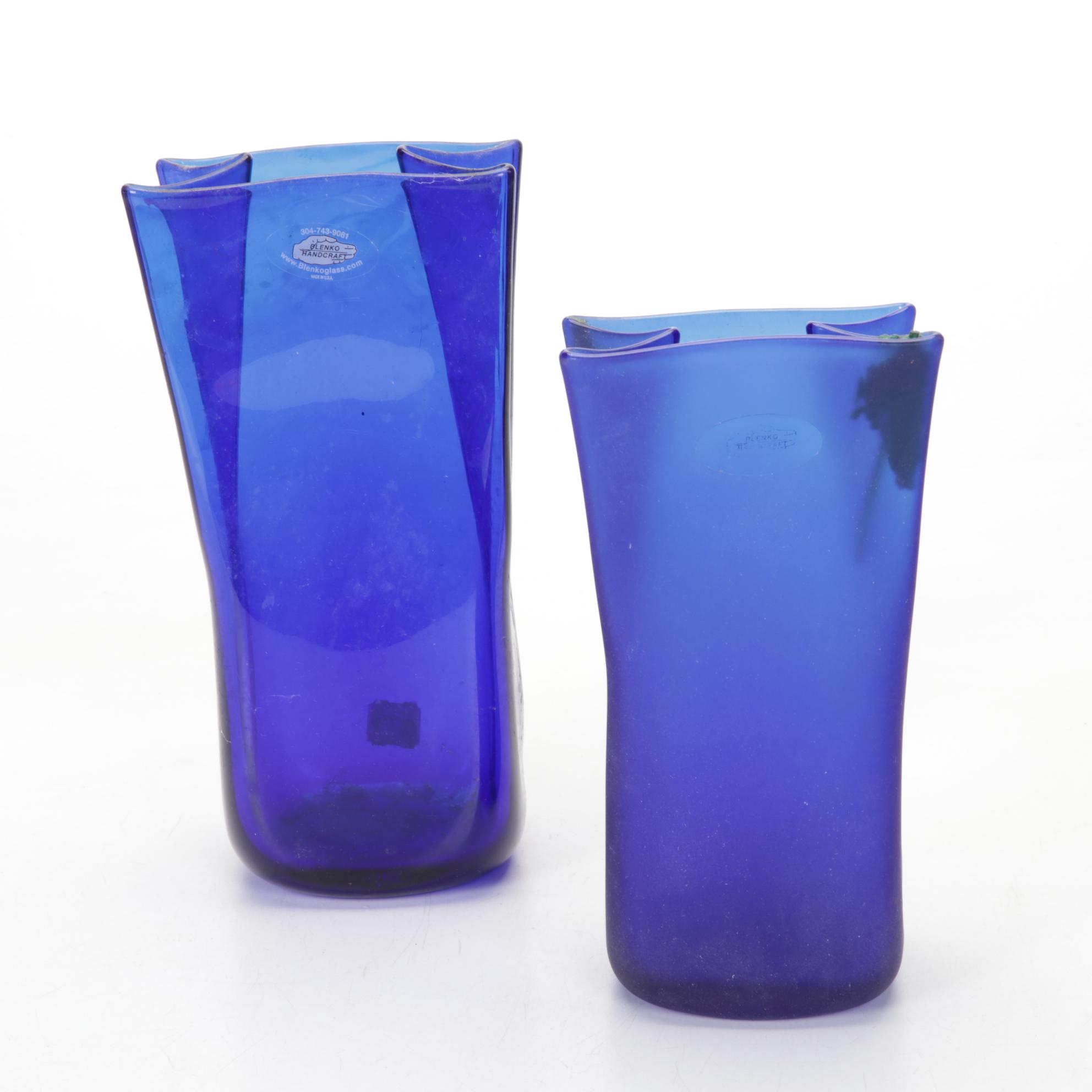 Blenko Cobalt Blue Art Glass Pitcher and Vase Collection