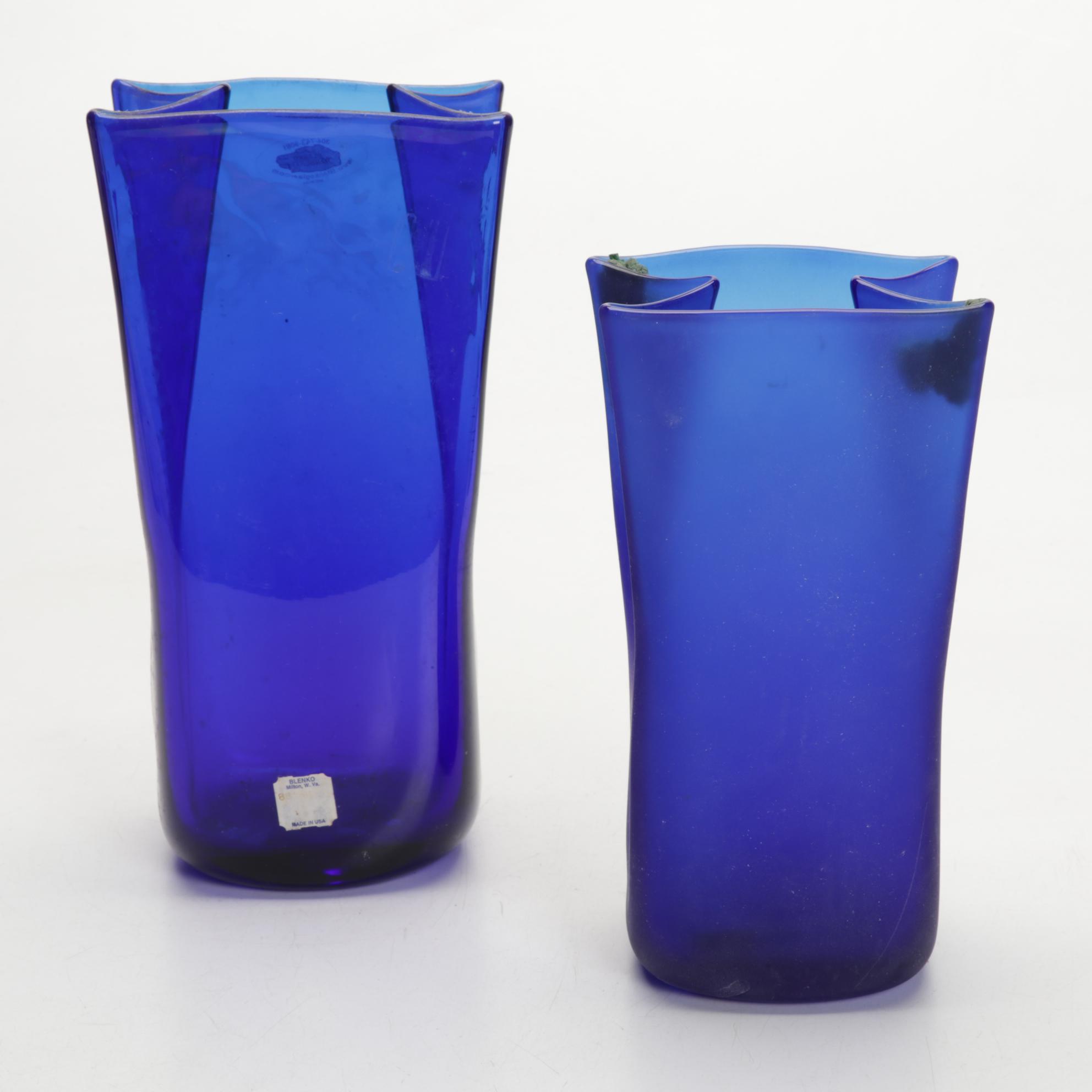 Blenko Cobalt Blue Art Glass Pitcher and Vase Collection