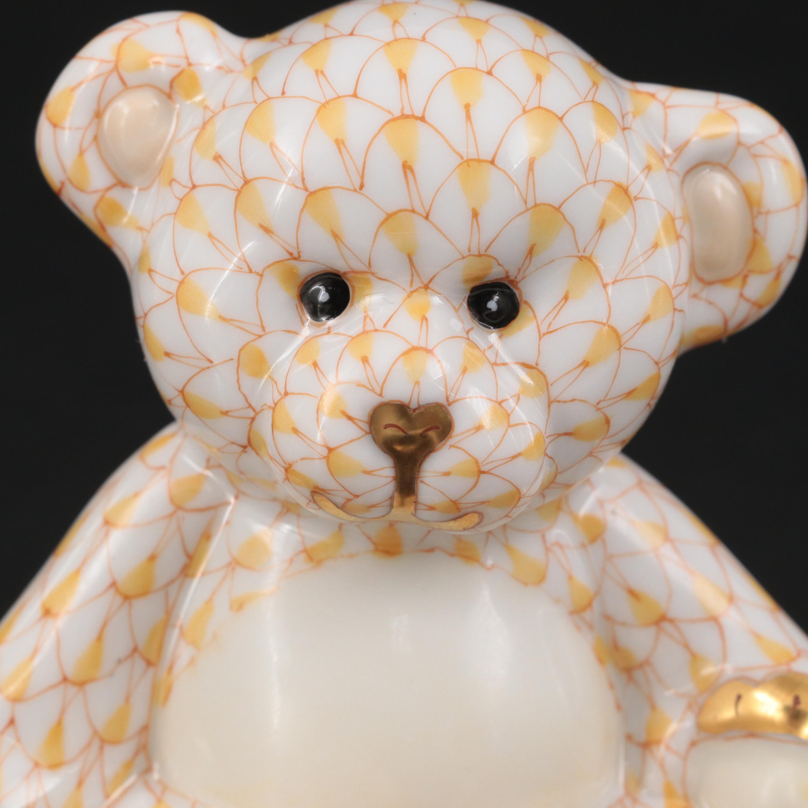 Herend Butterscotch Fishnet "Teddy Bear" Porcelain Figurine
