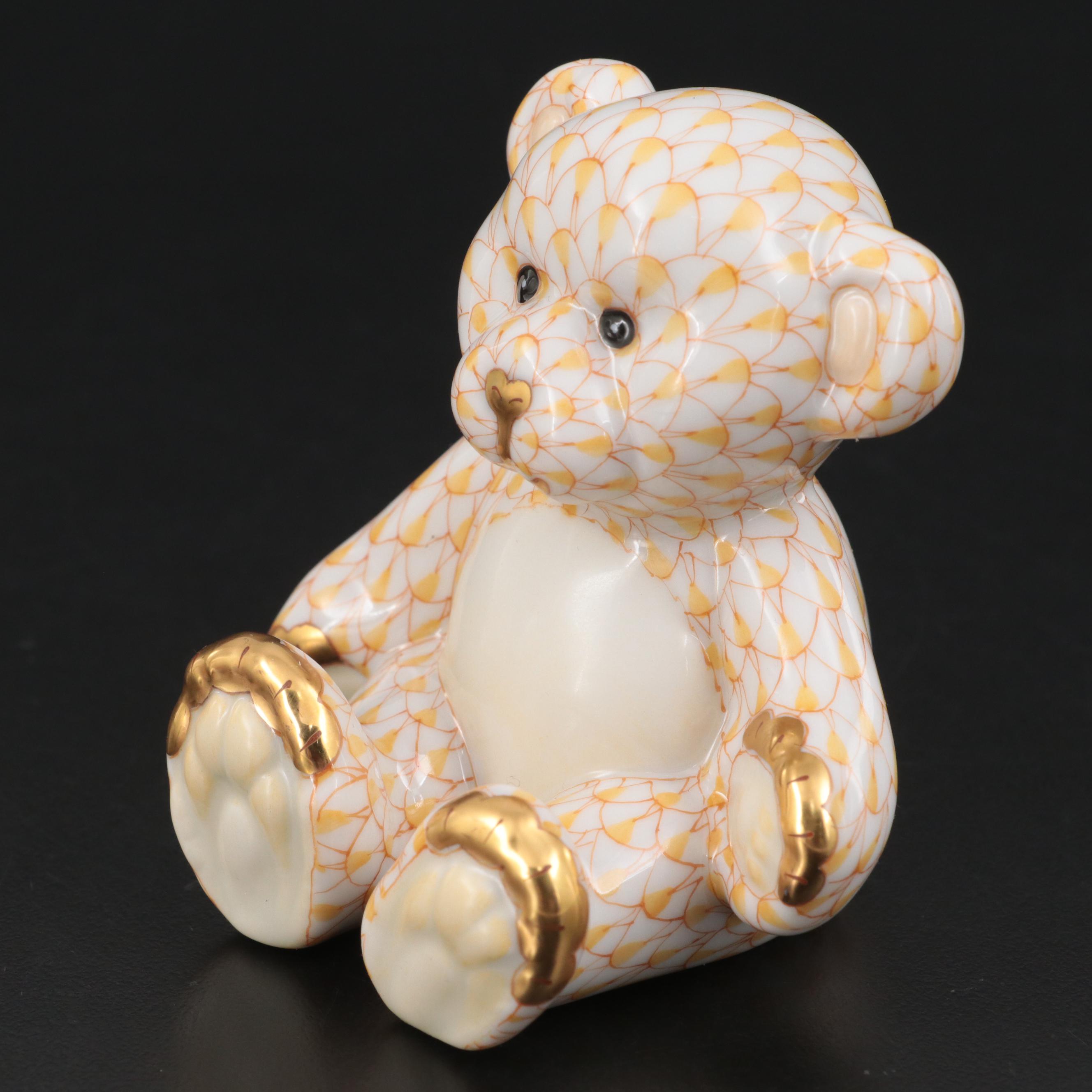 Herend Butterscotch Fishnet "Teddy Bear" Porcelain Figurine
