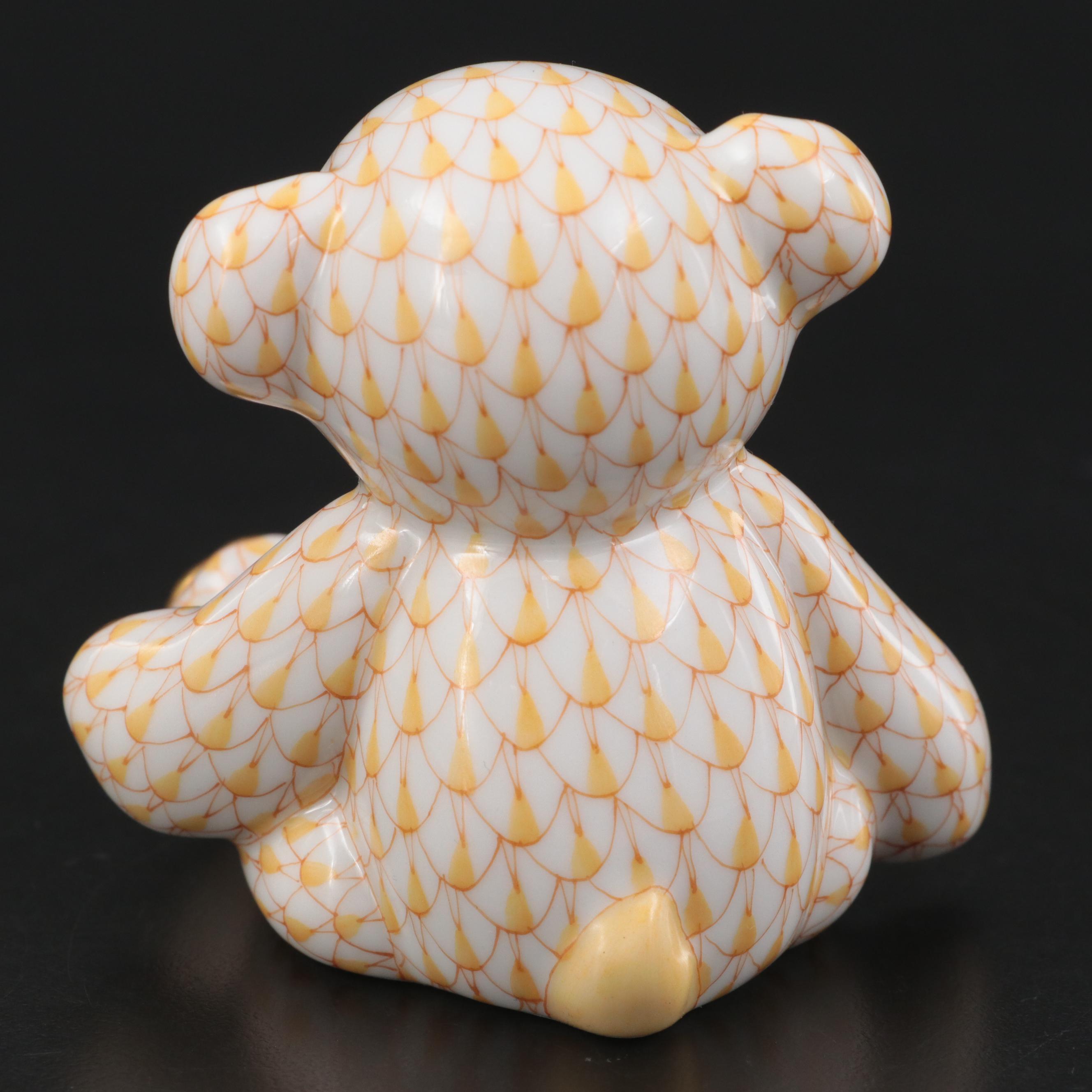 Herend Butterscotch Fishnet "Teddy Bear" Porcelain Figurine