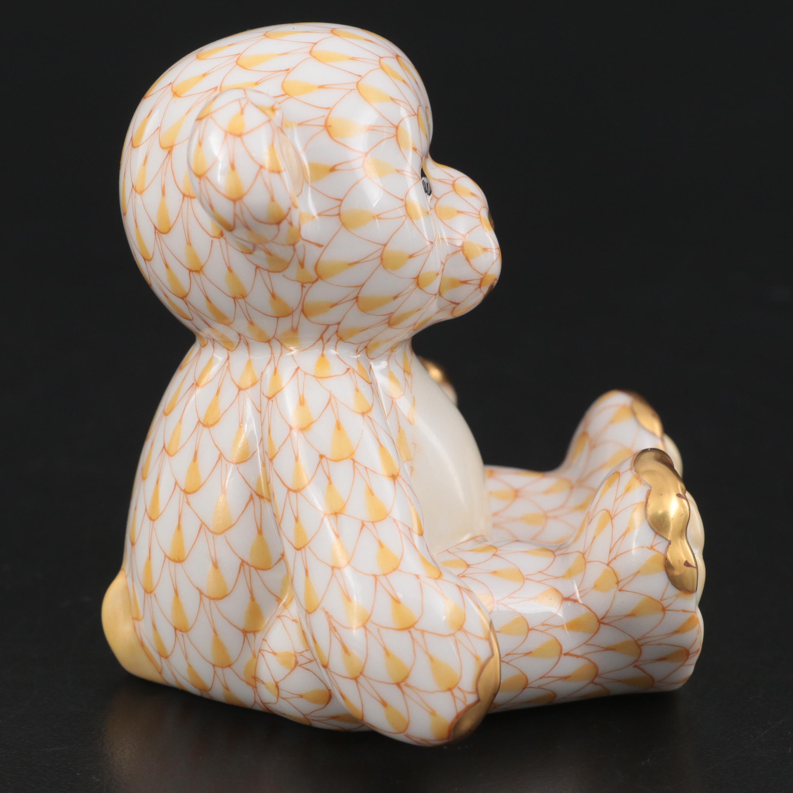 Herend Butterscotch Fishnet "Teddy Bear" Porcelain Figurine