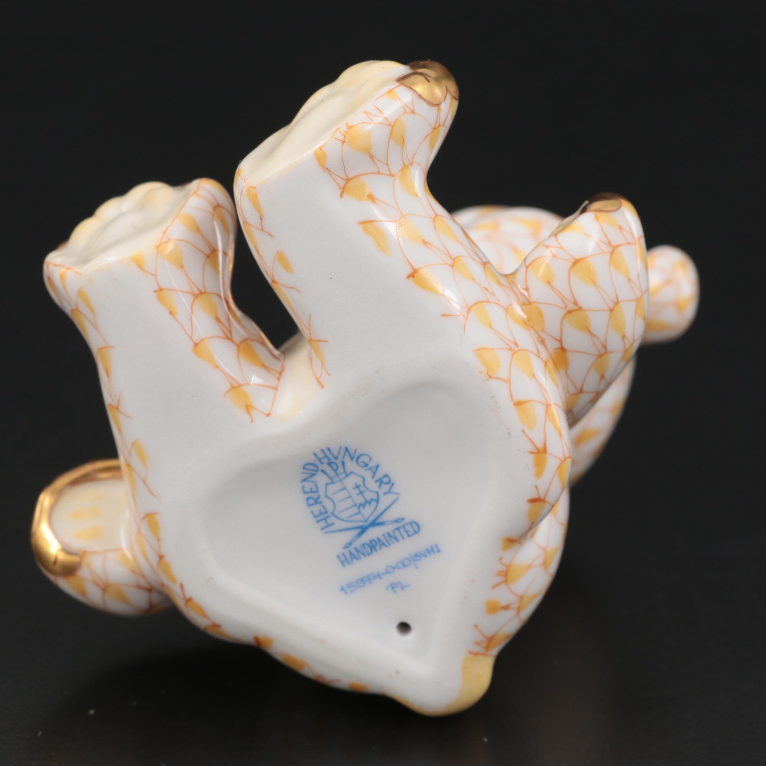 Herend Butterscotch Fishnet "Teddy Bear" Porcelain Figurine