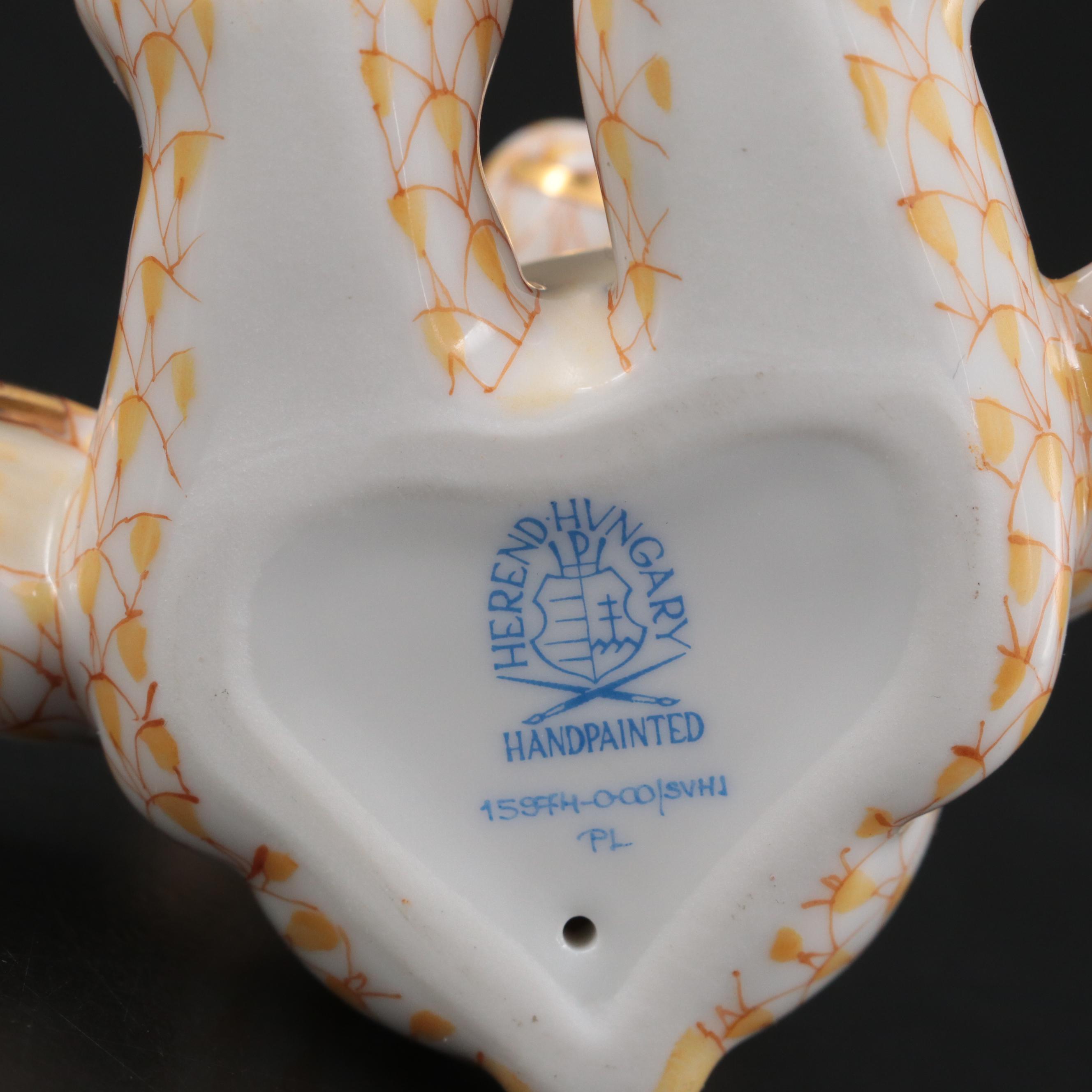 Herend Butterscotch Fishnet "Teddy Bear" Porcelain Figurine