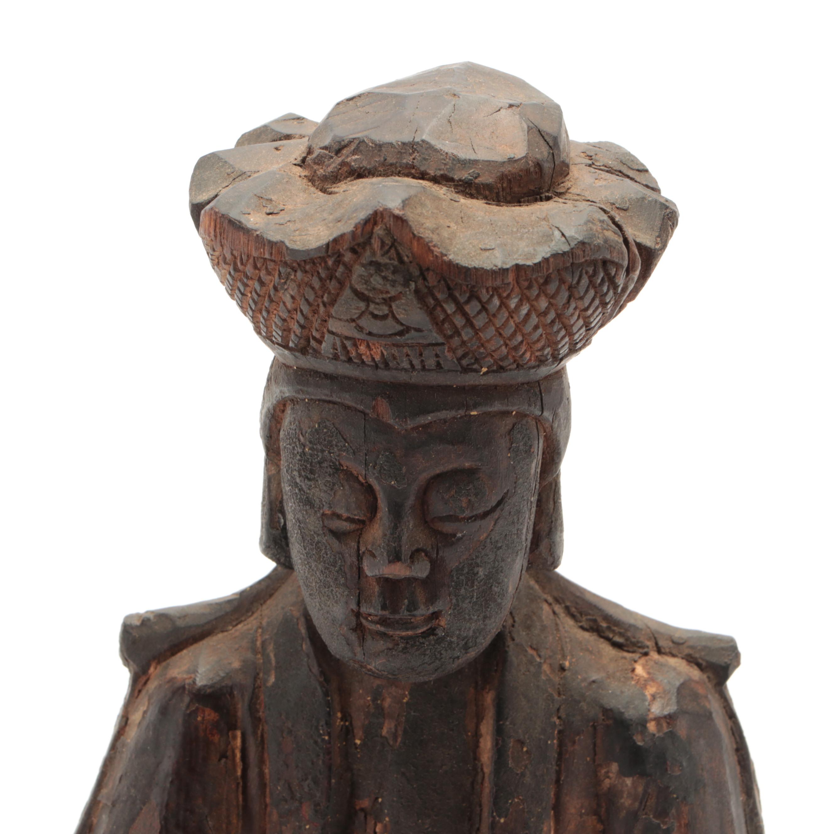 Chinese Carved Wooden Seated Figure of Guanyin, Possibly Late Ming