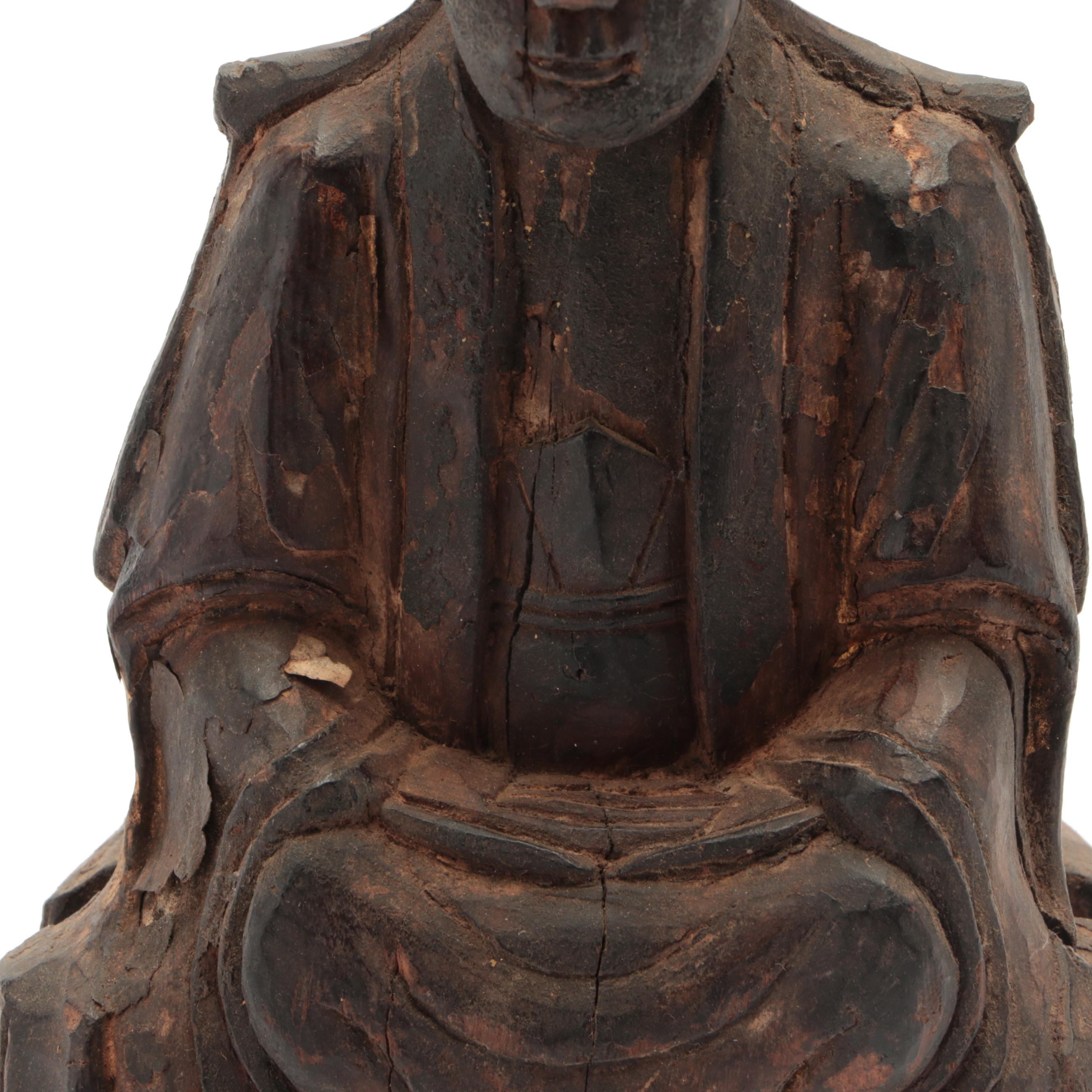 Chinese Carved Wooden Seated Figure of Guanyin, Possibly Late Ming