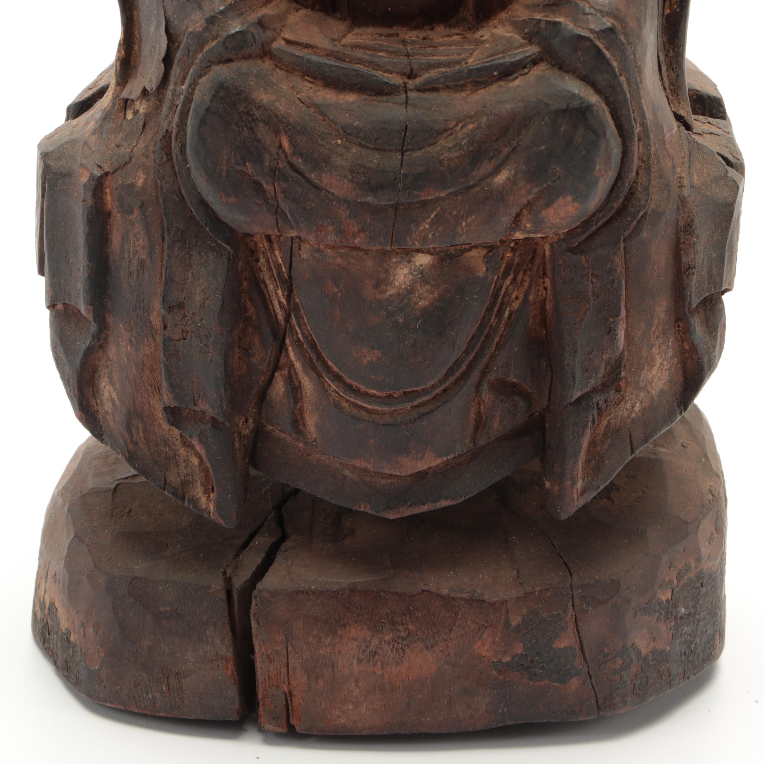 Chinese Carved Wooden Seated Figure of Guanyin, Possibly Late Ming