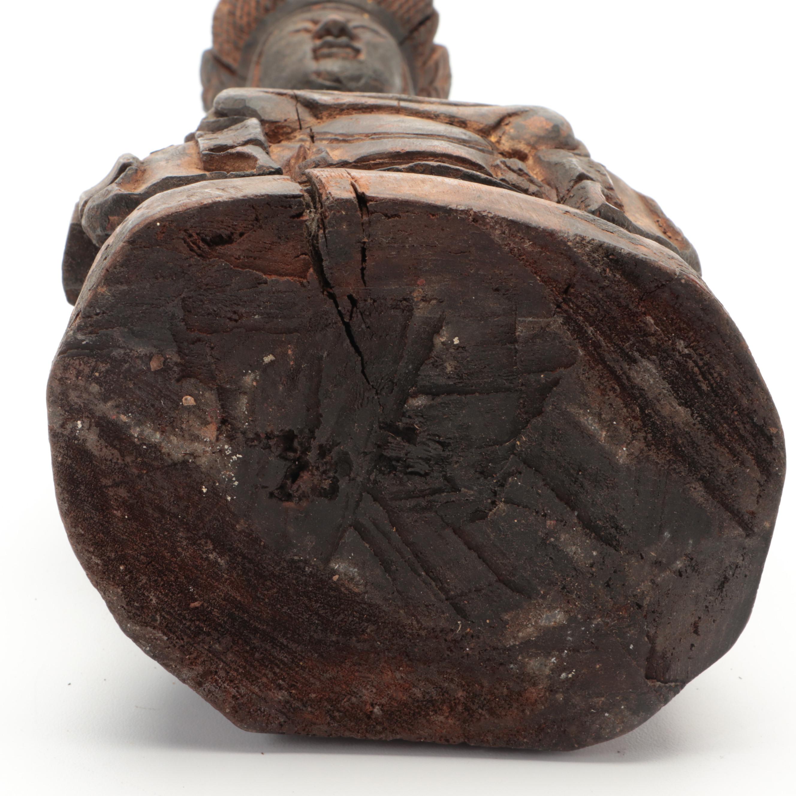 Chinese Carved Wooden Seated Figure of Guanyin, Possibly Late Ming