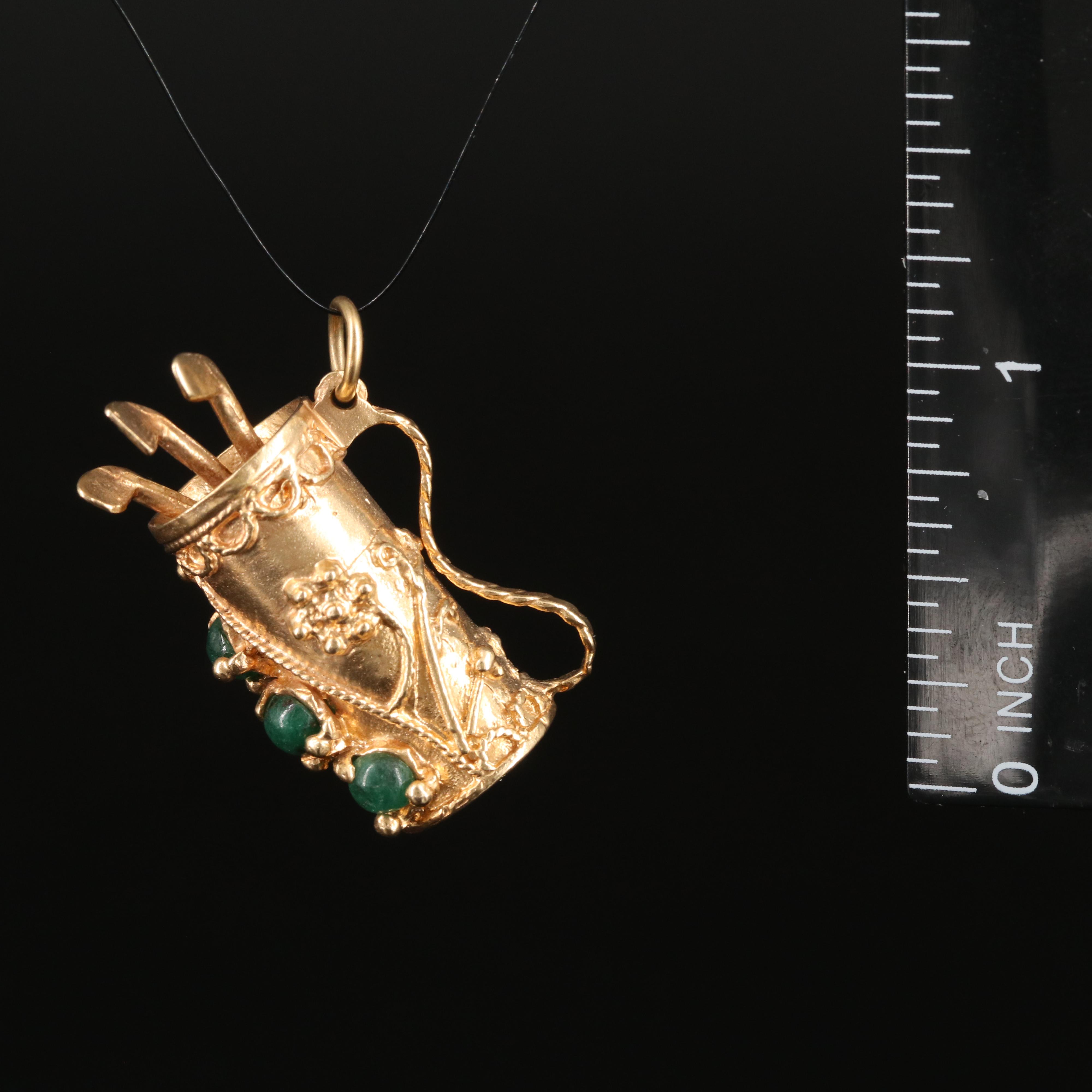 Vintage 14K Emerald Golf Club and Bag Pendant