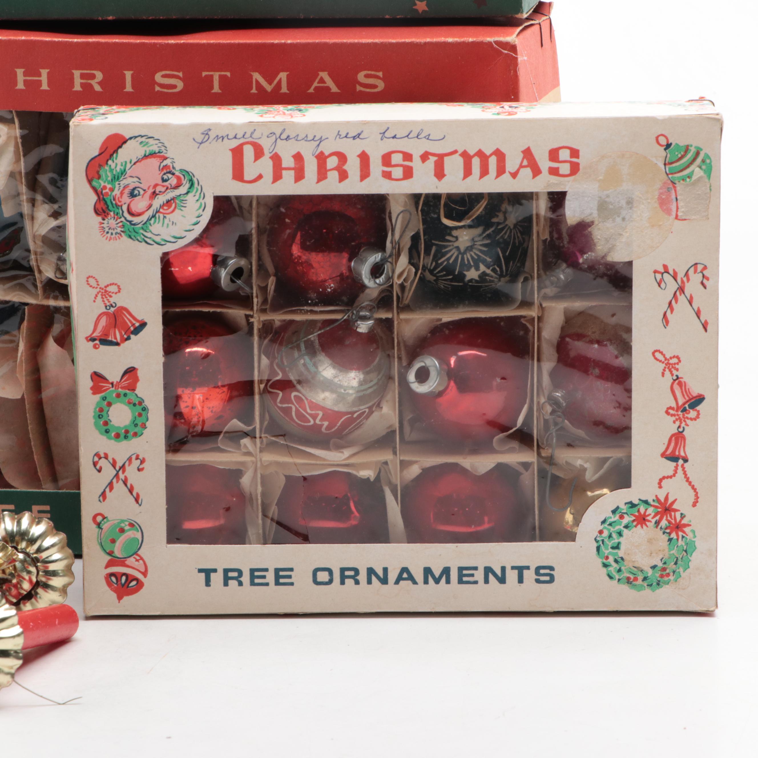 Shiny Brite and Other Blown Glass Christmas Ornaments, Mid-20th Century