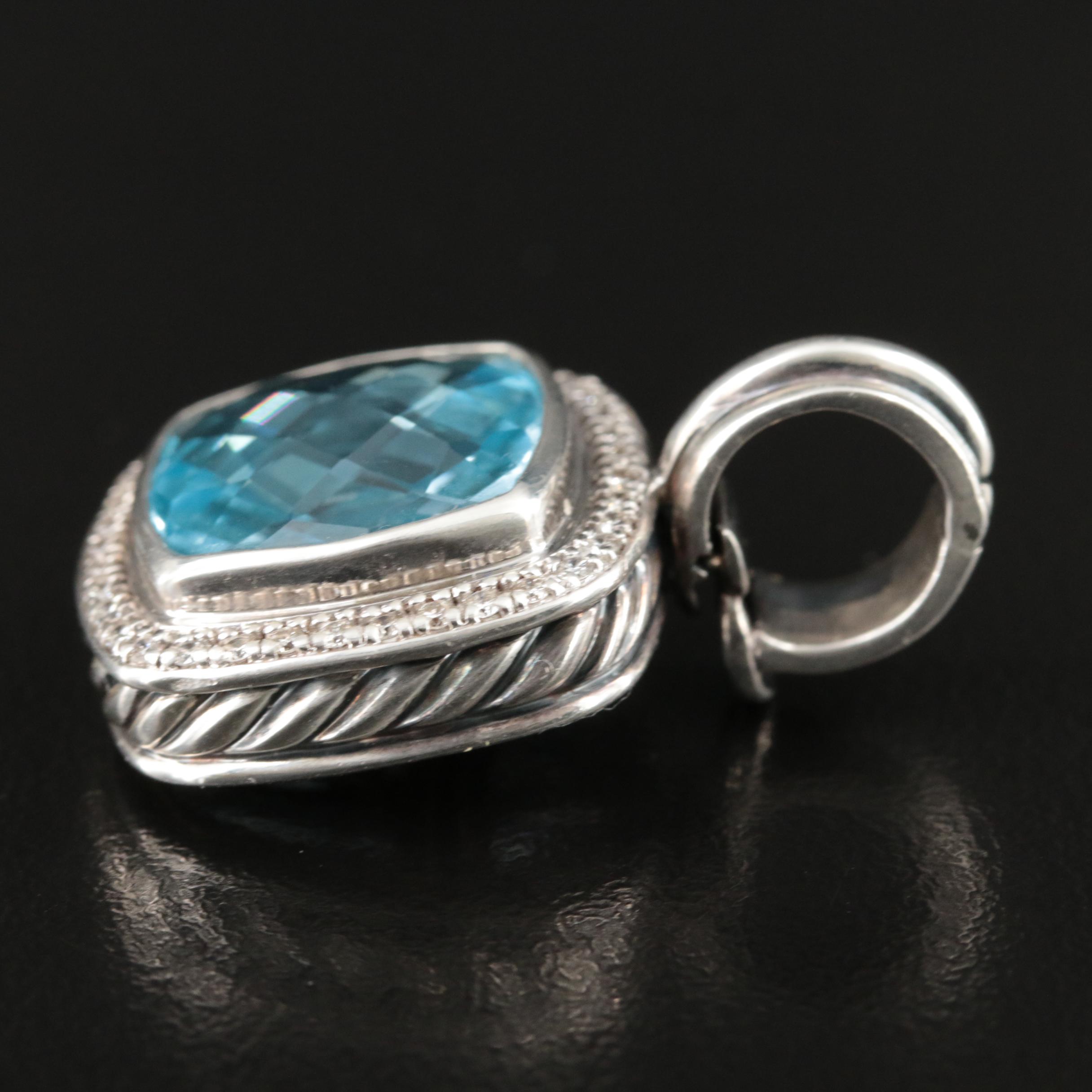 David Yurman "Albion" Sterling Topaz and Diamond Enhancer Pendant