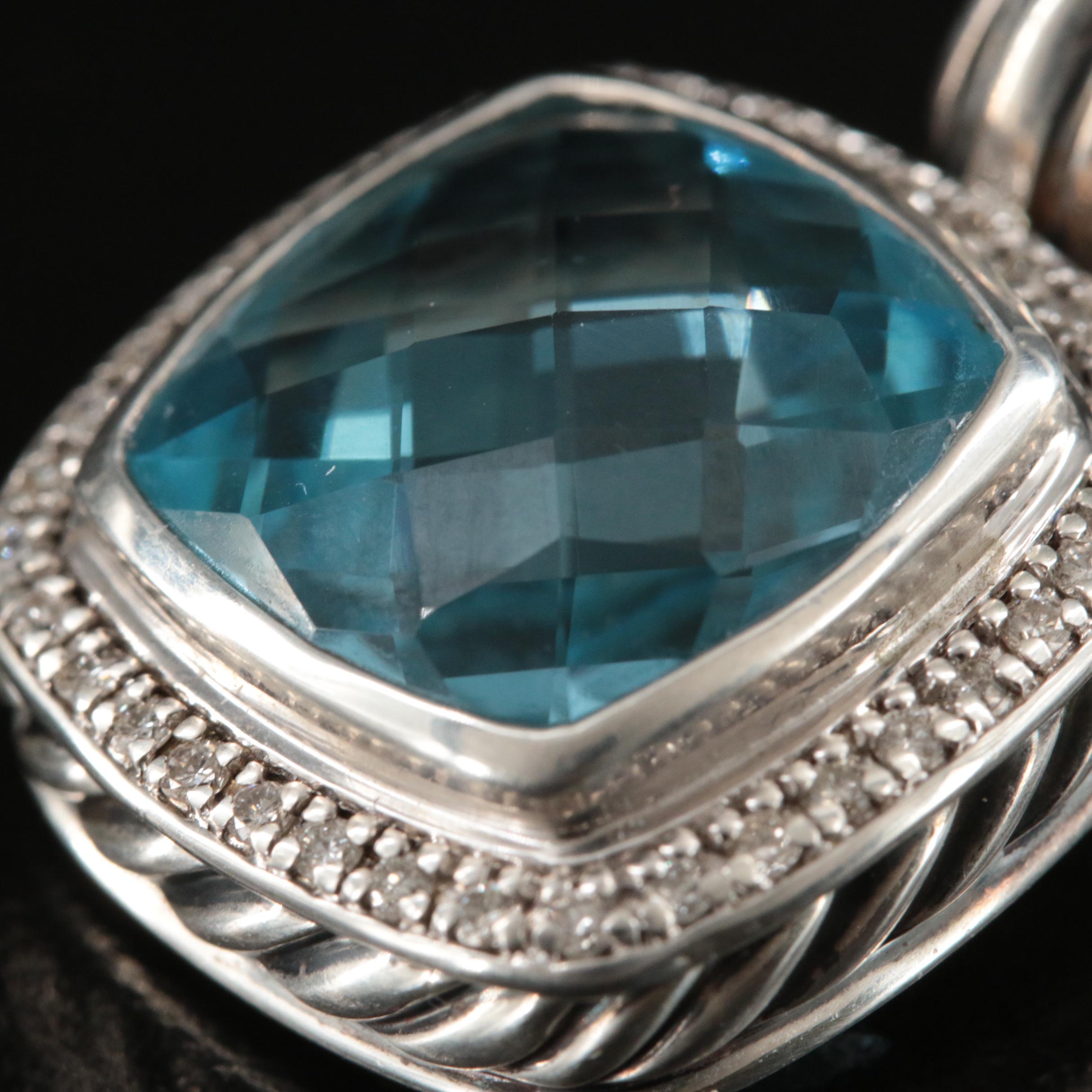 David Yurman "Albion" Sterling Topaz and Diamond Enhancer Pendant