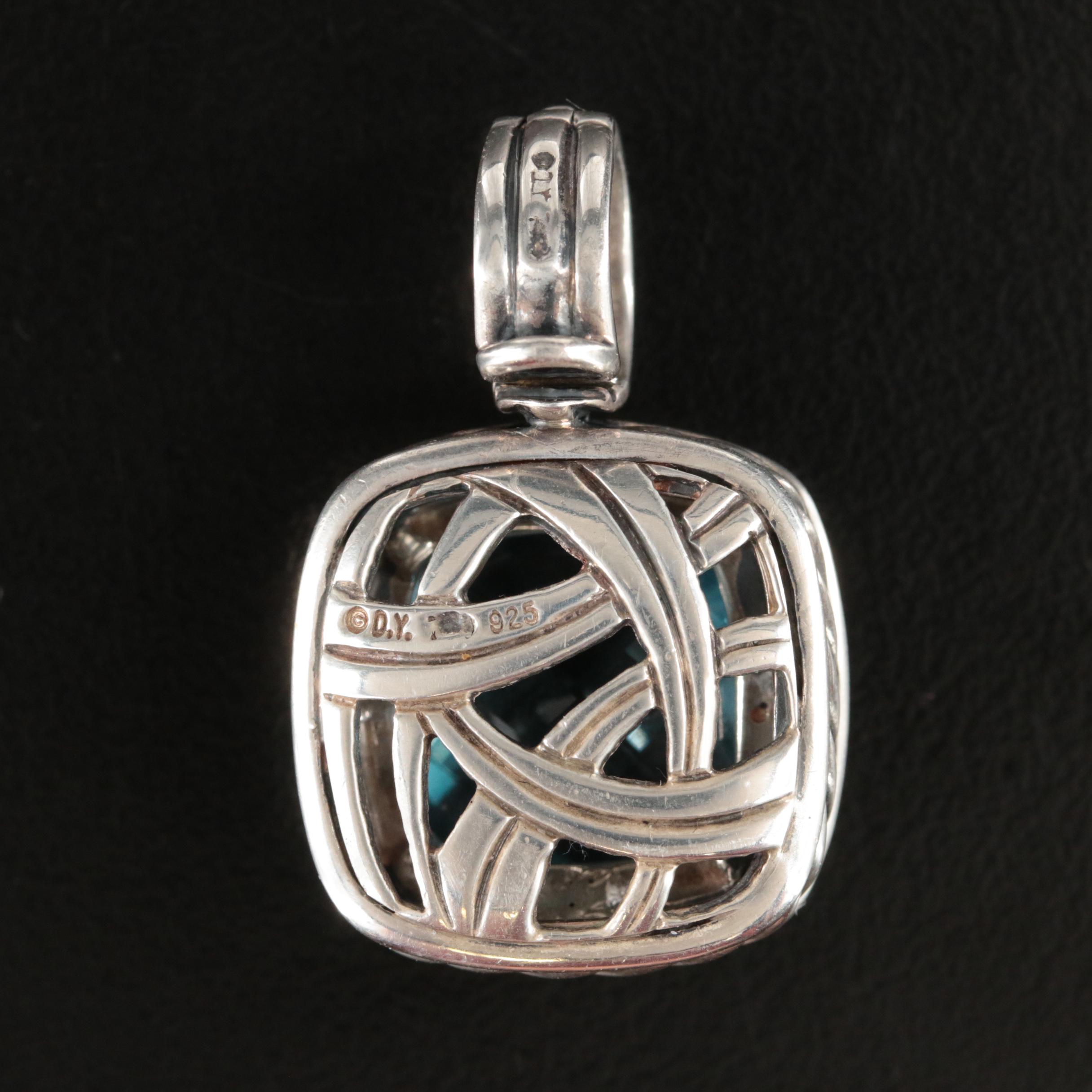David Yurman "Albion" Sterling Topaz and Diamond Enhancer Pendant