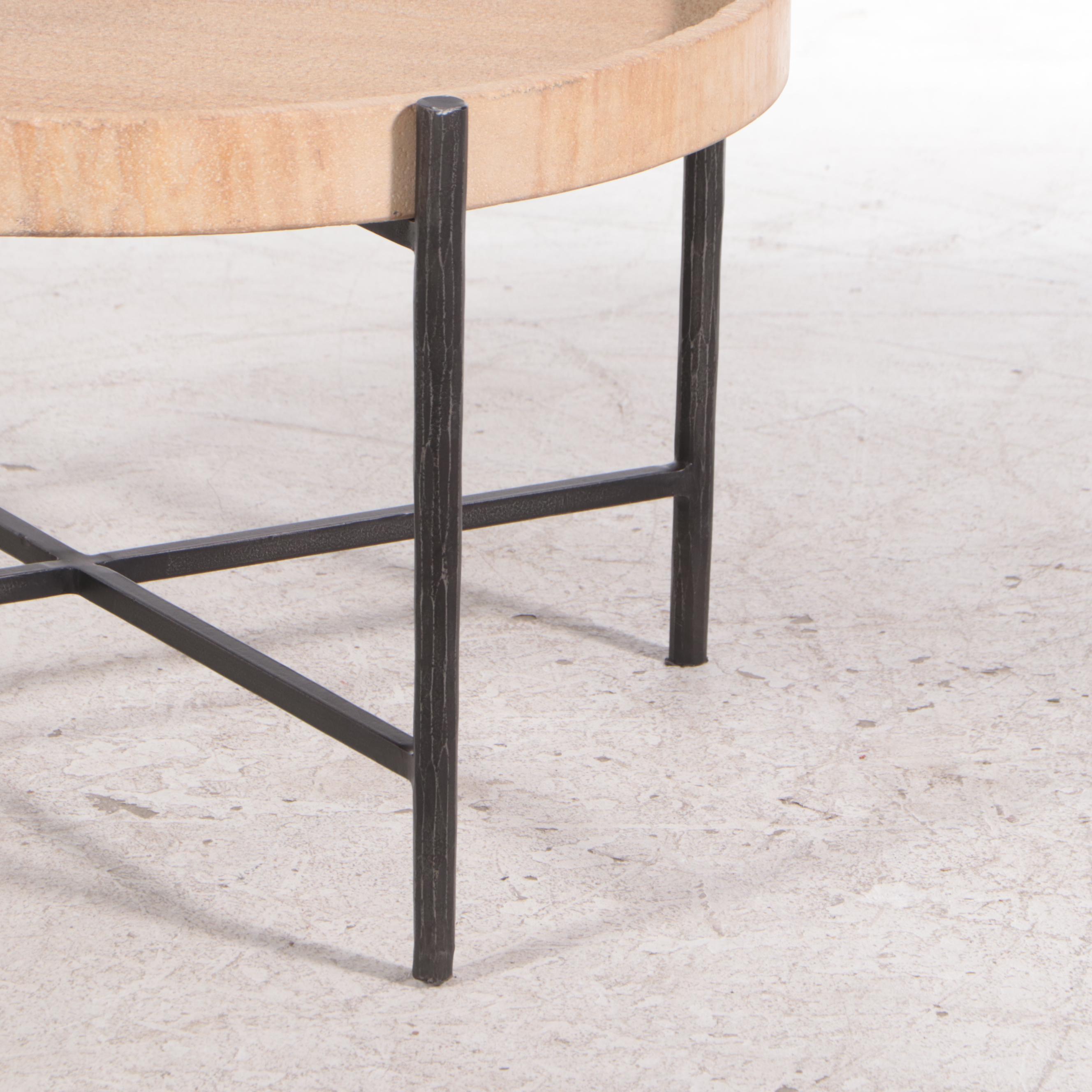 Modern Carved Stone and Steel Coffee Table