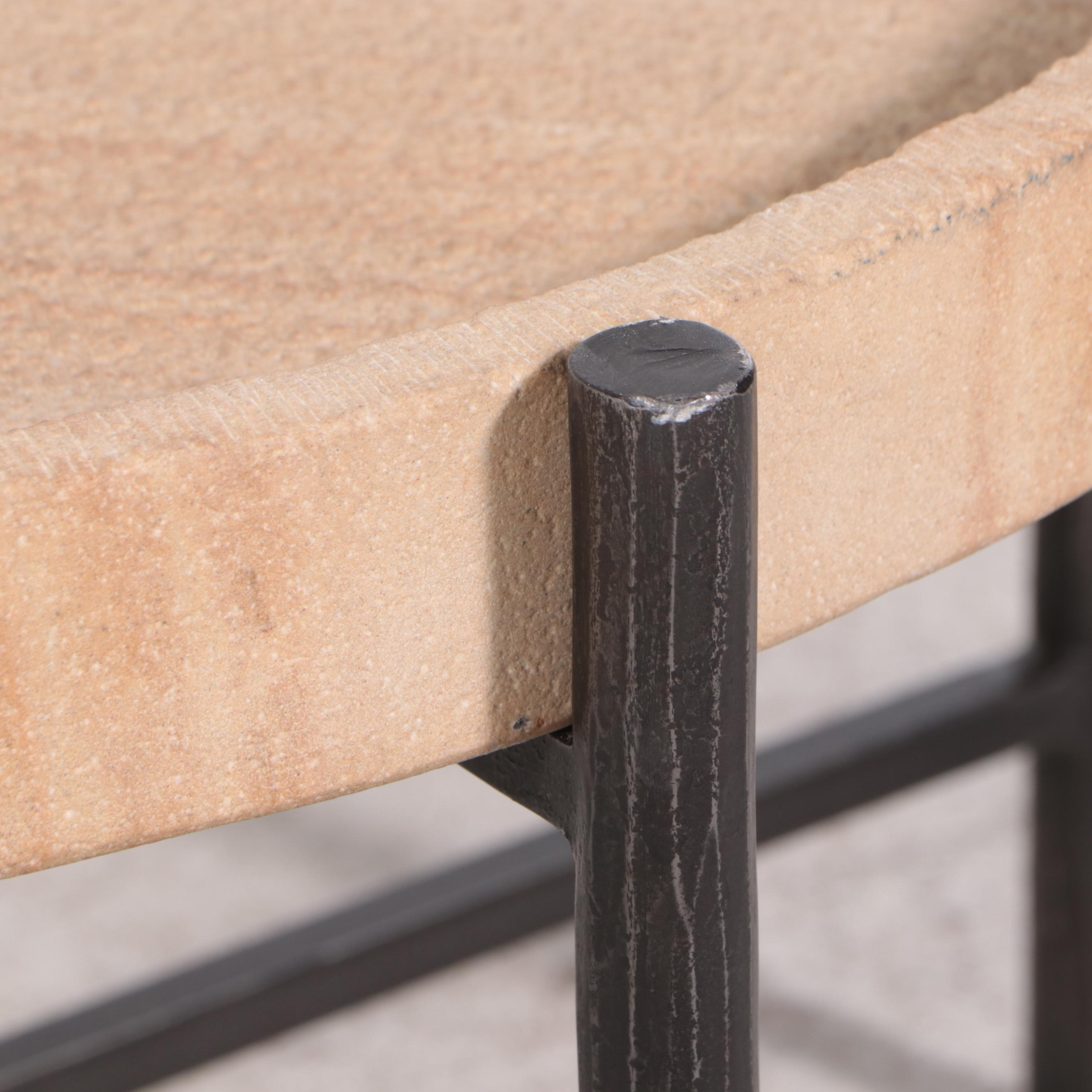 Modern Carved Stone and Steel Coffee Table