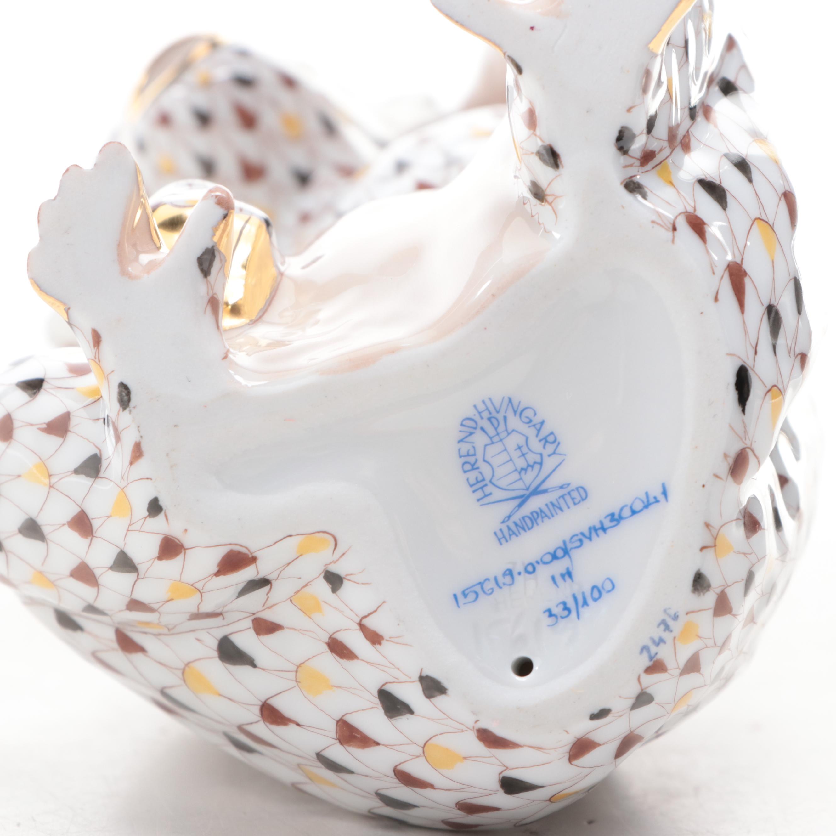 Herend Tri-Color Fishnet with Gold "Scratching Chimpanzee" Porcelain Figurine