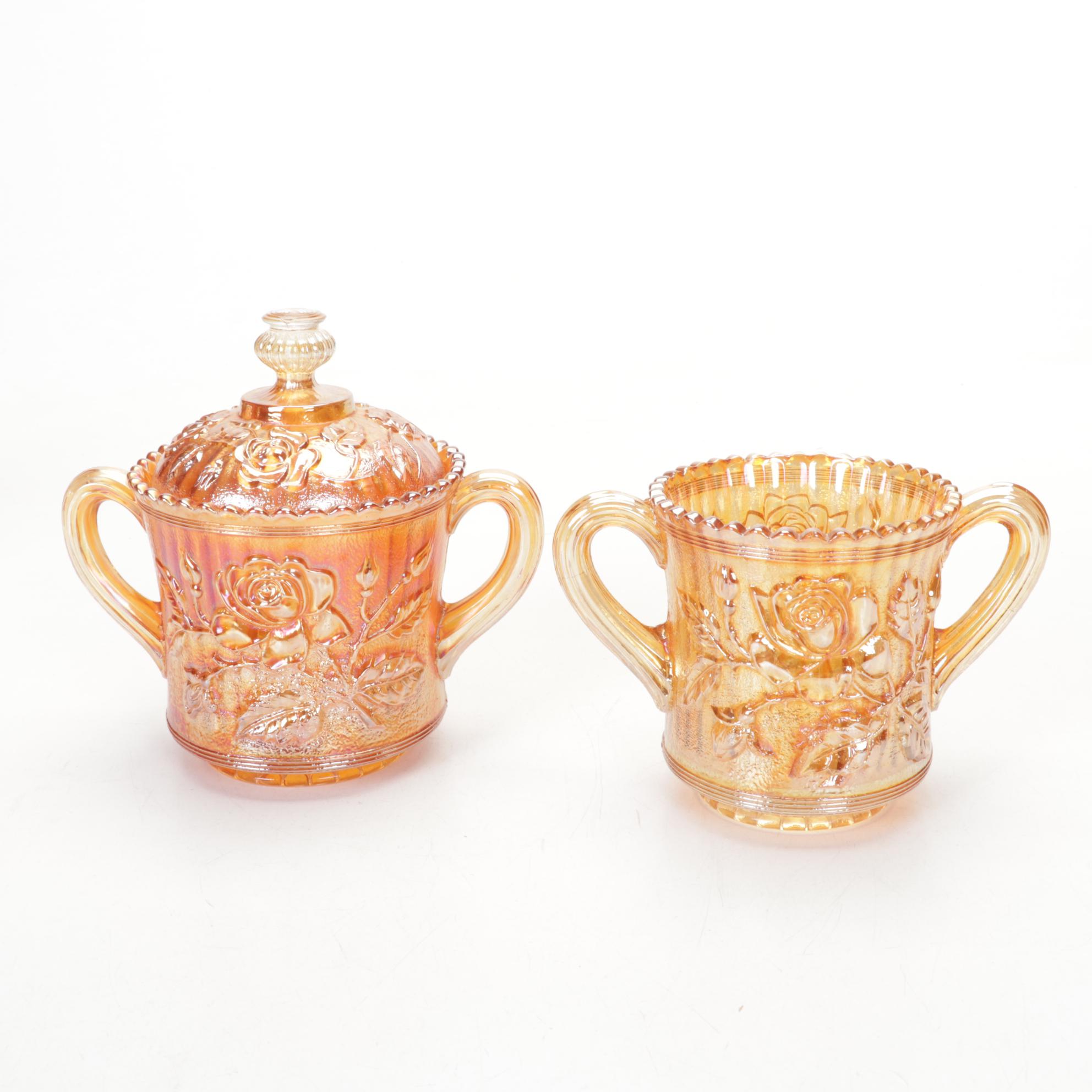 Amberina, Marigold Carnival Glass With Yellow Crystal Turkey on Nest