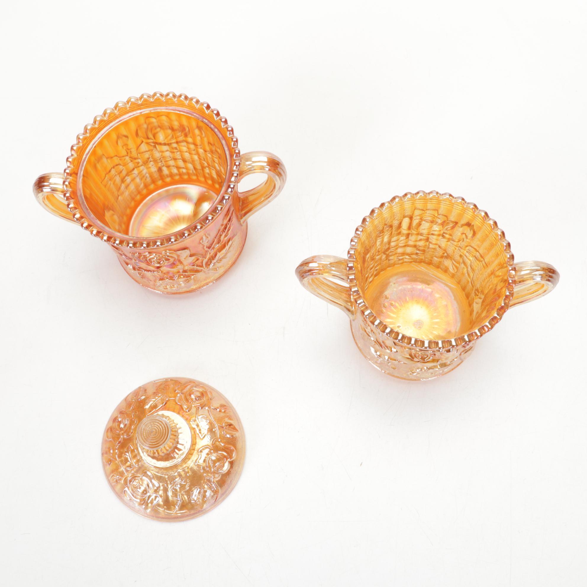 Amberina, Marigold Carnival Glass With Yellow Crystal Turkey on Nest