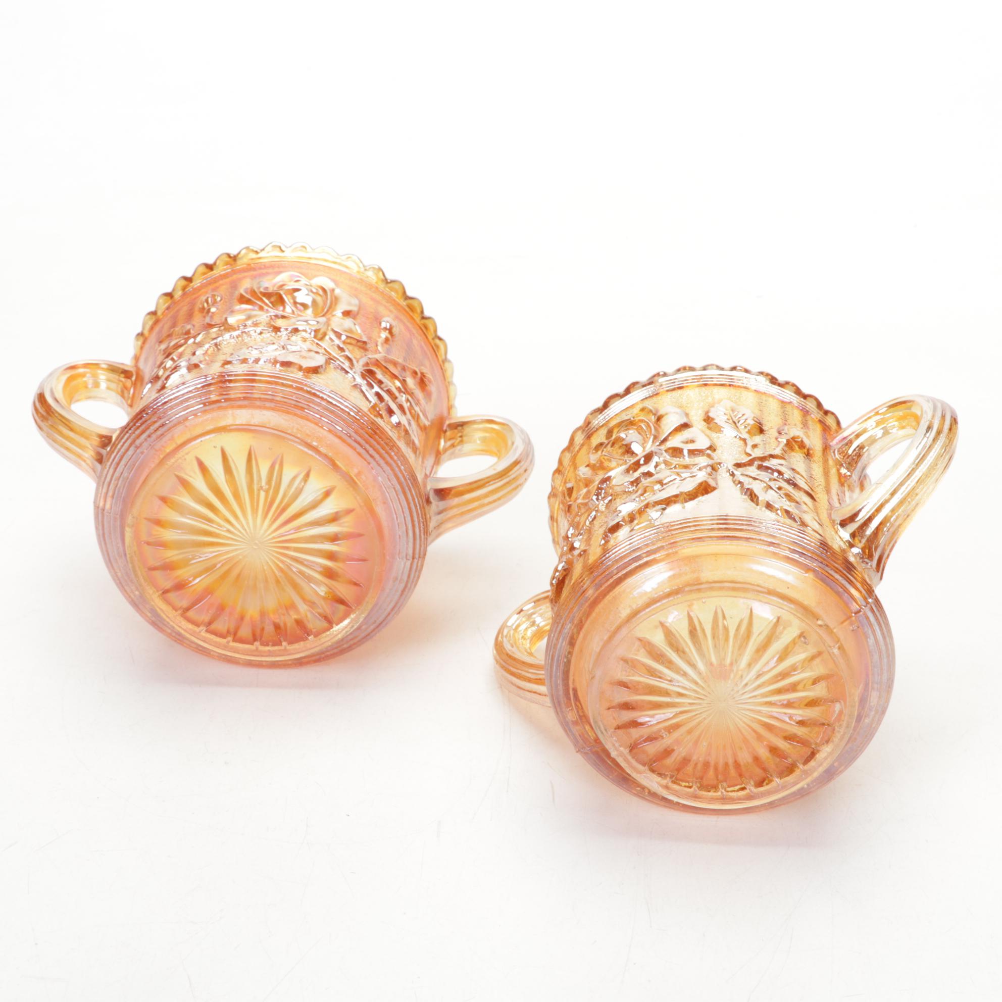 Amberina, Marigold Carnival Glass With Yellow Crystal Turkey on Nest