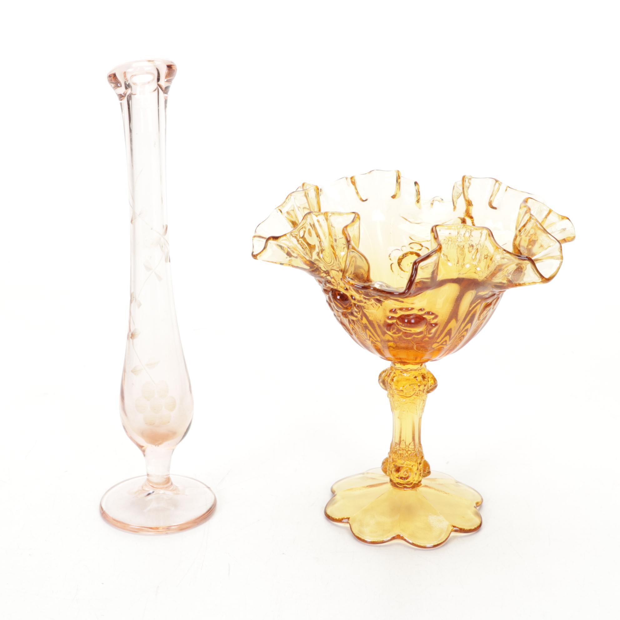 Amberina, Marigold Carnival Glass With Yellow Crystal Turkey on Nest