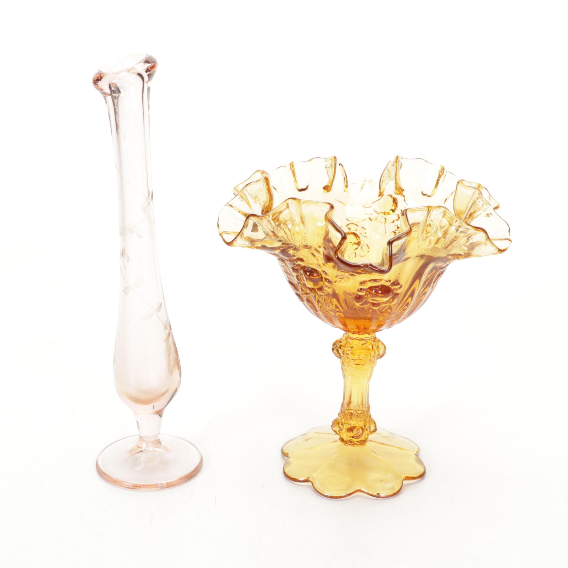 Amberina, Marigold Carnival Glass With Yellow Crystal Turkey on Nest