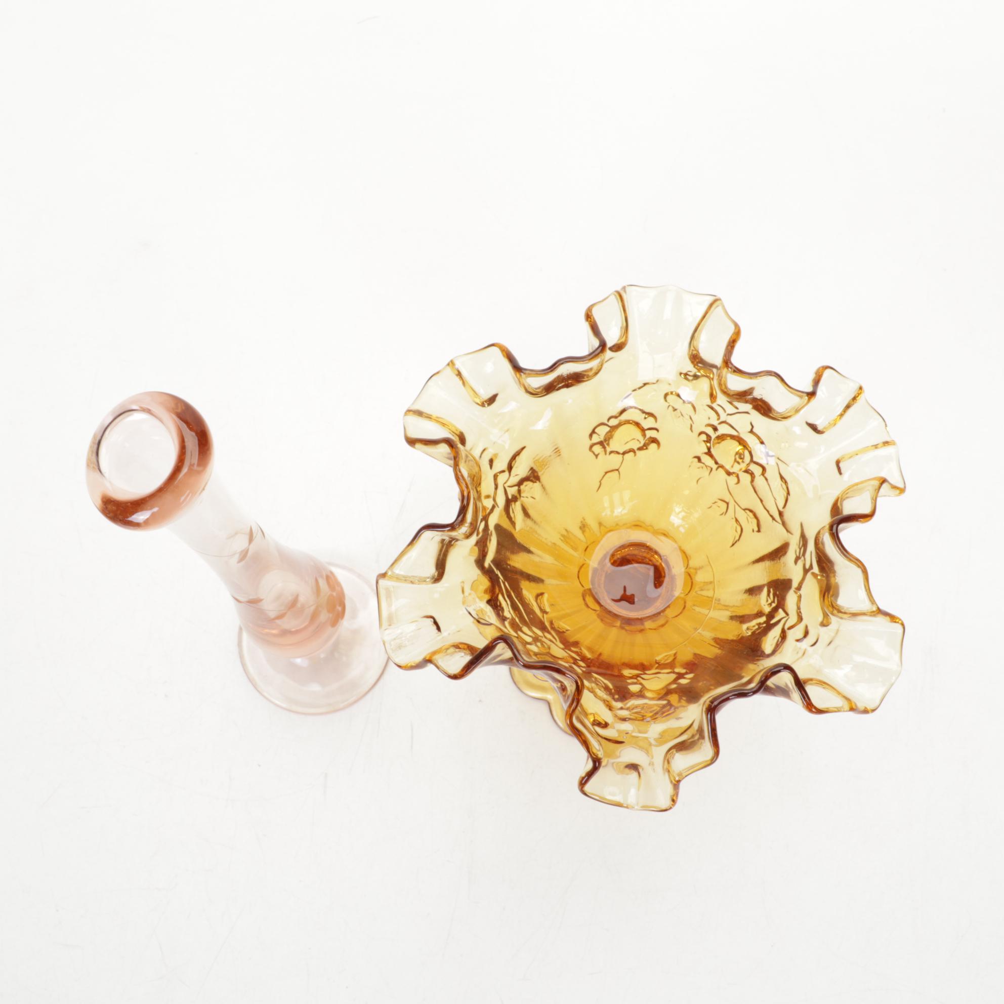 Amberina, Marigold Carnival Glass With Yellow Crystal Turkey on Nest