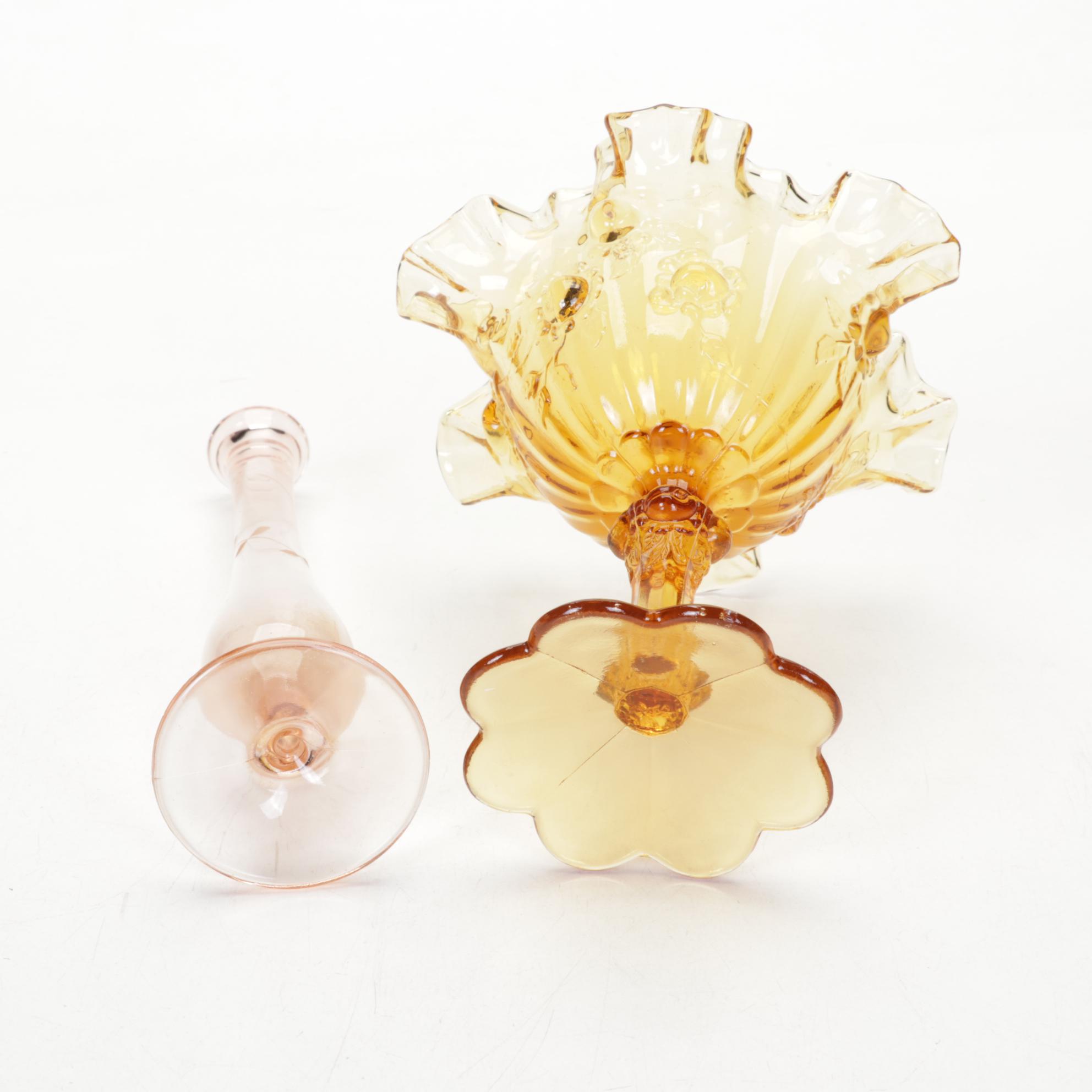 Amberina, Marigold Carnival Glass With Yellow Crystal Turkey on Nest