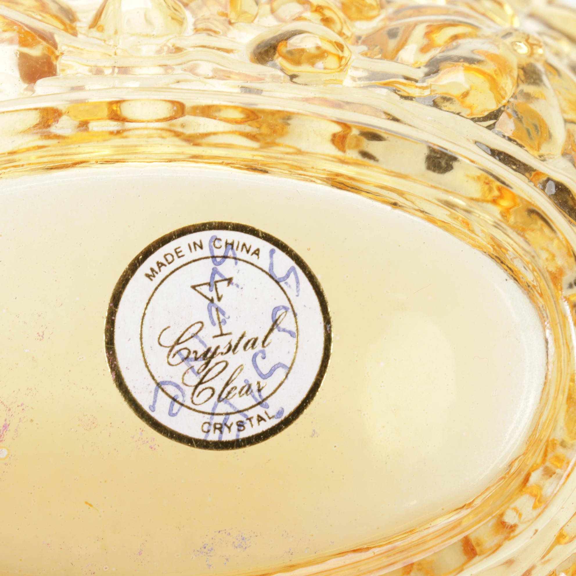 Amberina, Marigold Carnival Glass With Yellow Crystal Turkey on Nest