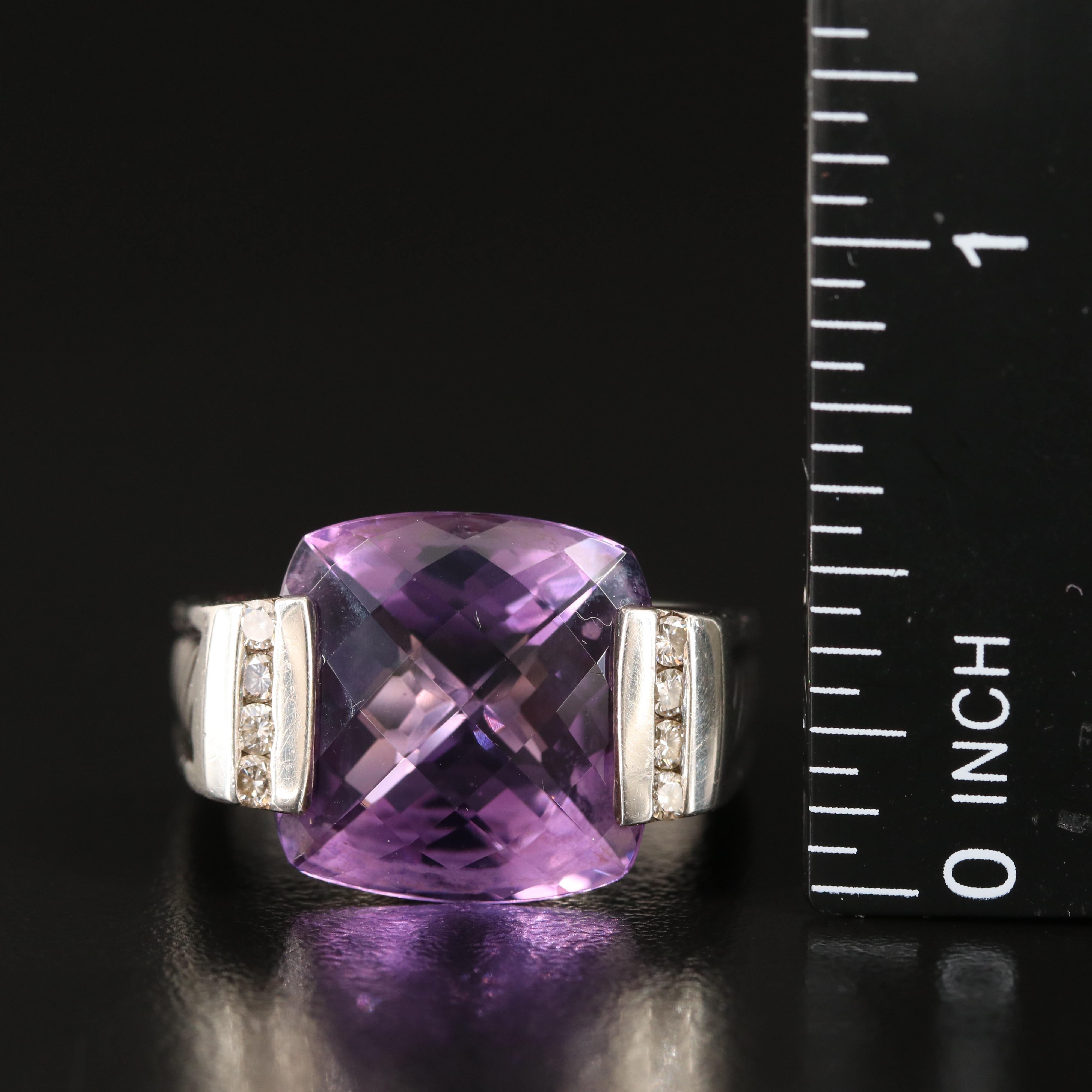 David Yurman "Deco" Sterling Amethyst and Diamond Ring