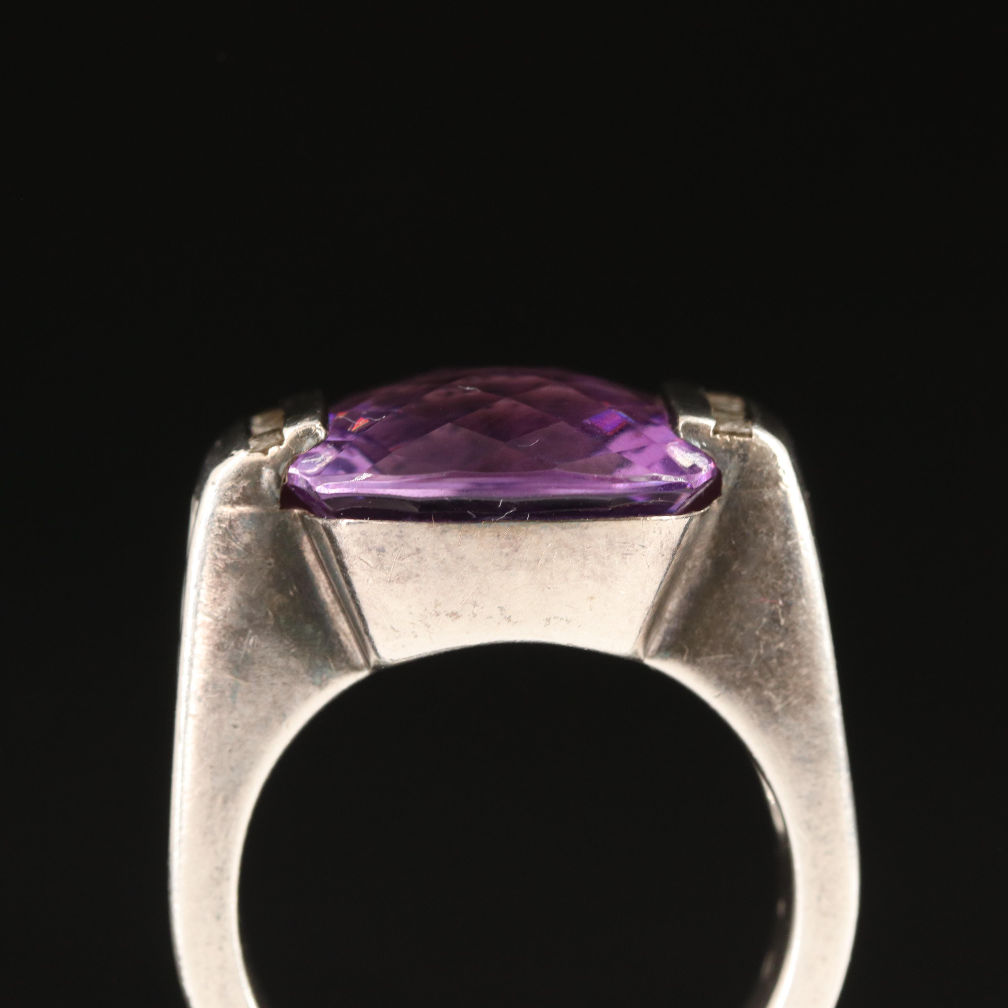 David Yurman "Deco" Sterling Amethyst and Diamond Ring