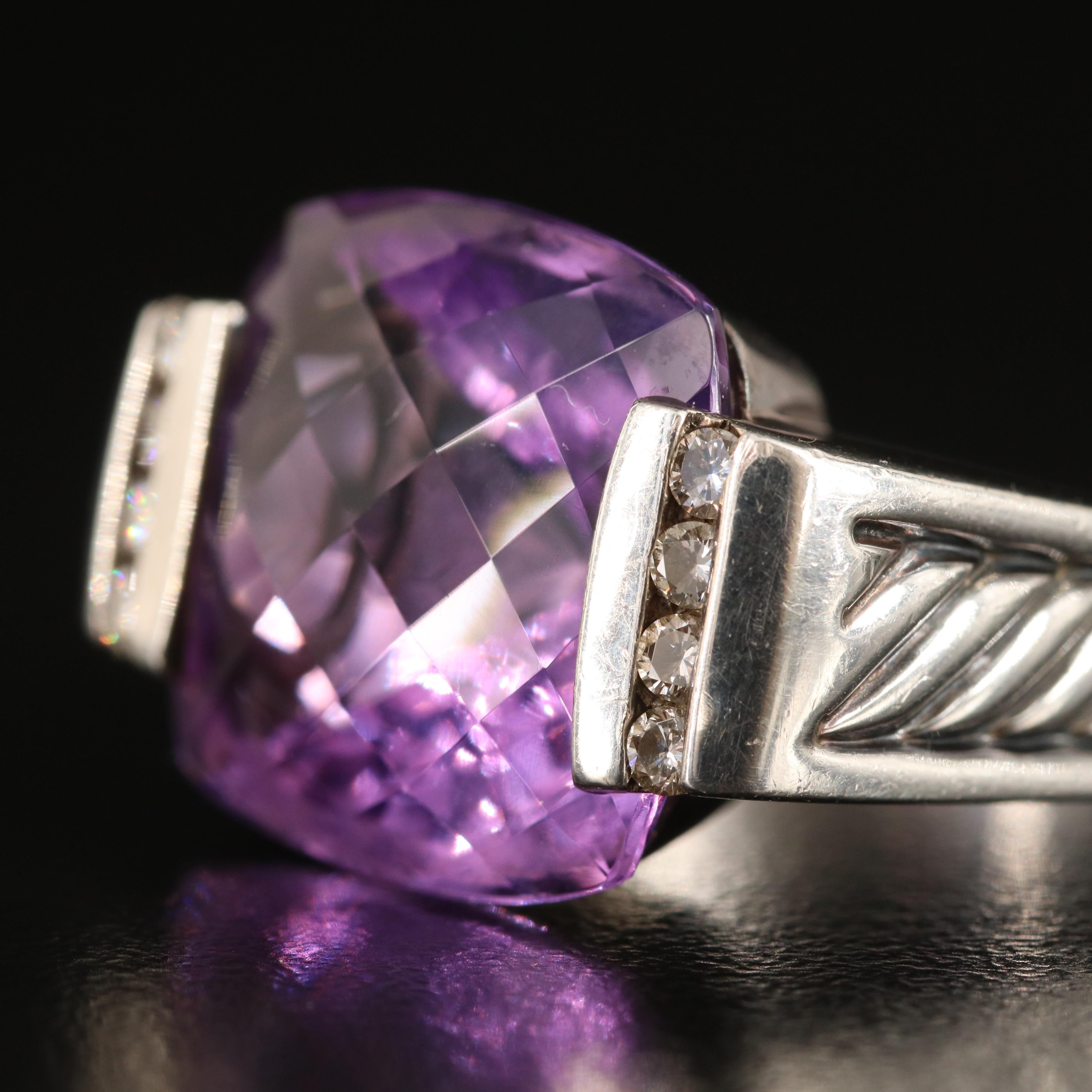 David Yurman "Deco" Sterling Amethyst and Diamond Ring