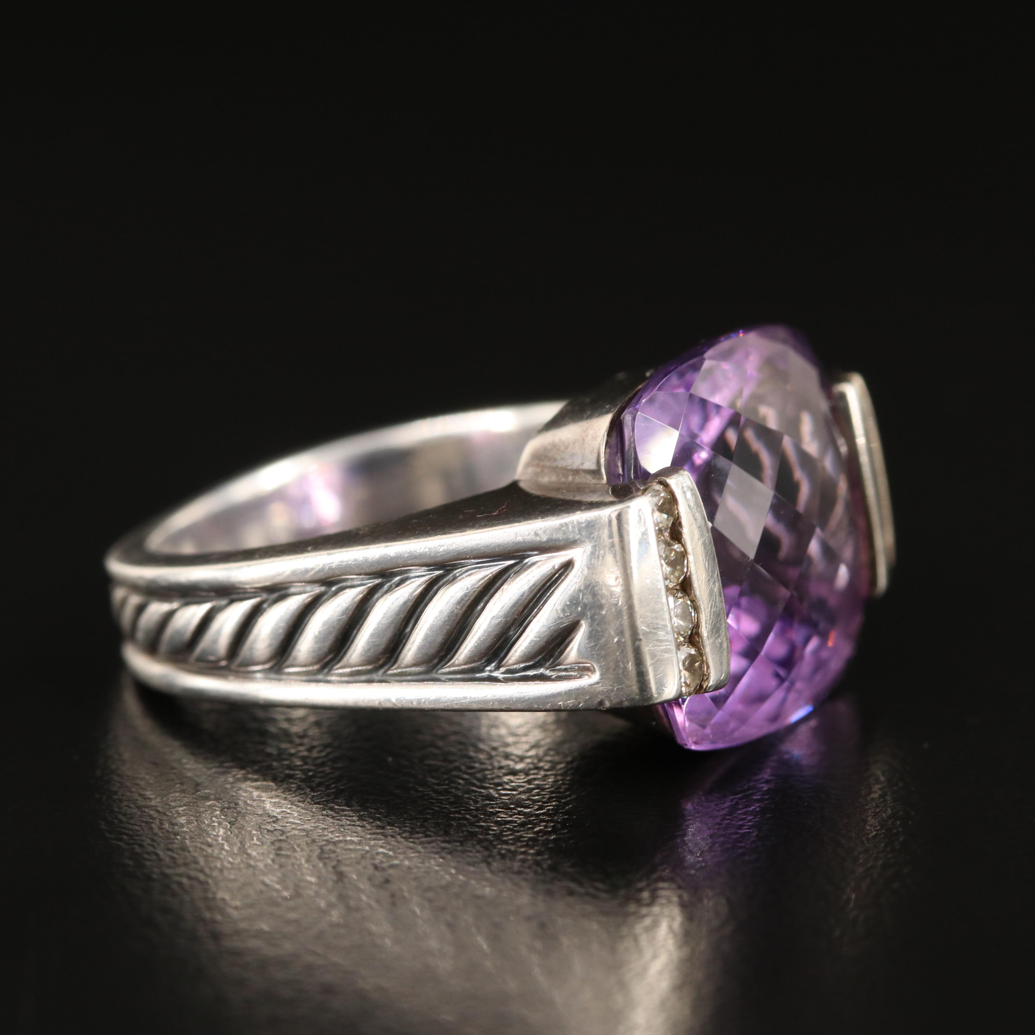 David Yurman "Deco" Sterling Amethyst and Diamond Ring