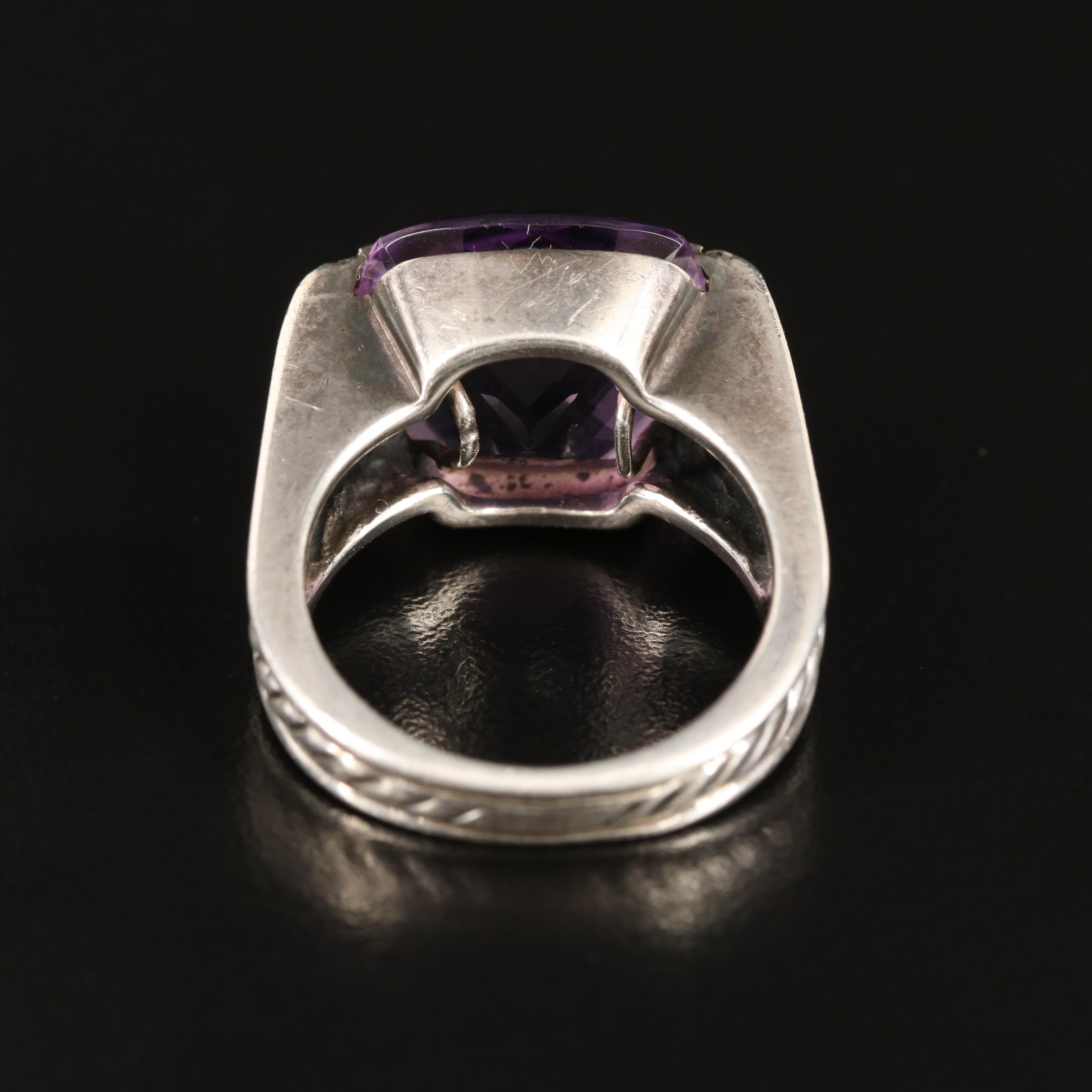 David Yurman "Deco" Sterling Amethyst and Diamond Ring