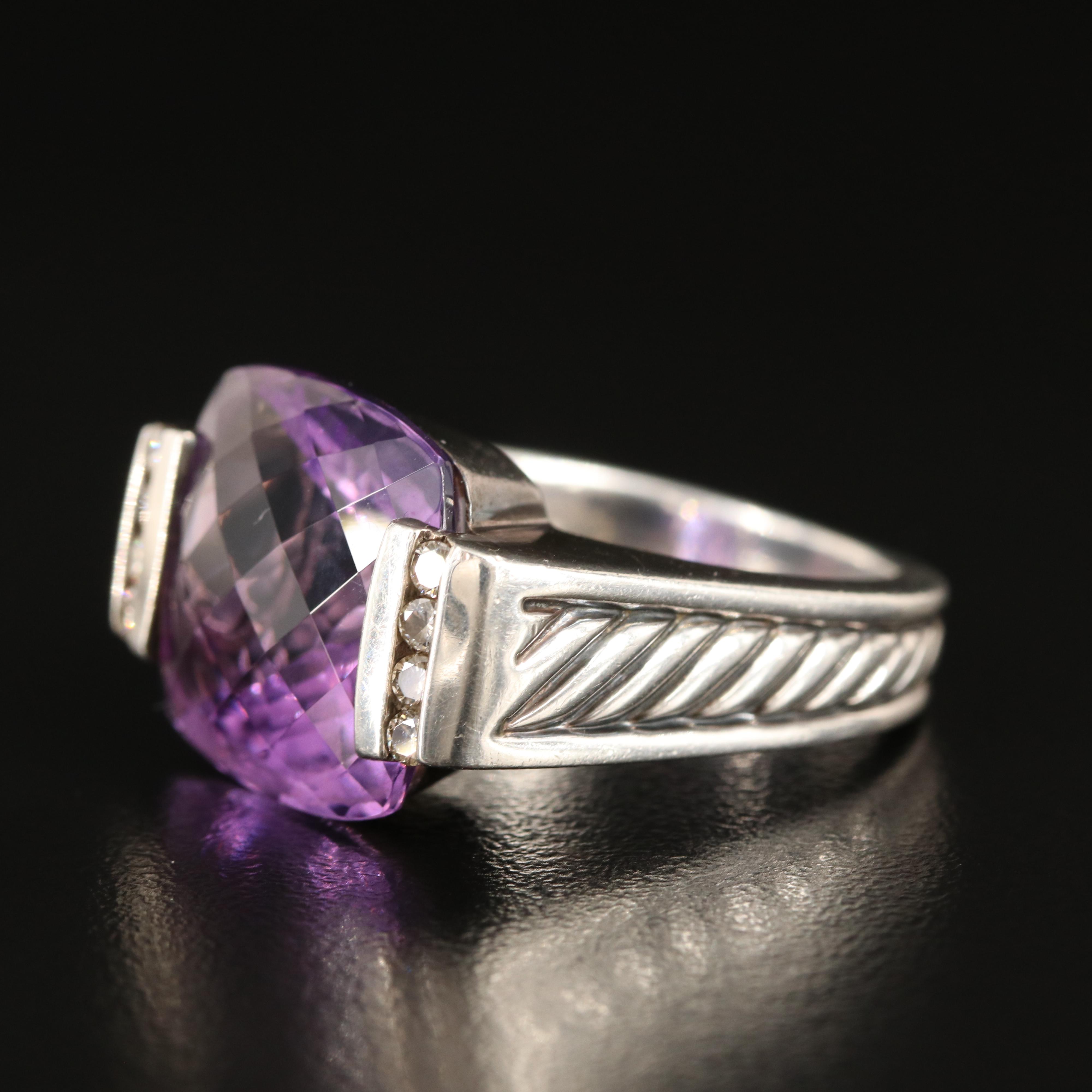 David Yurman "Deco" Sterling Amethyst and Diamond Ring