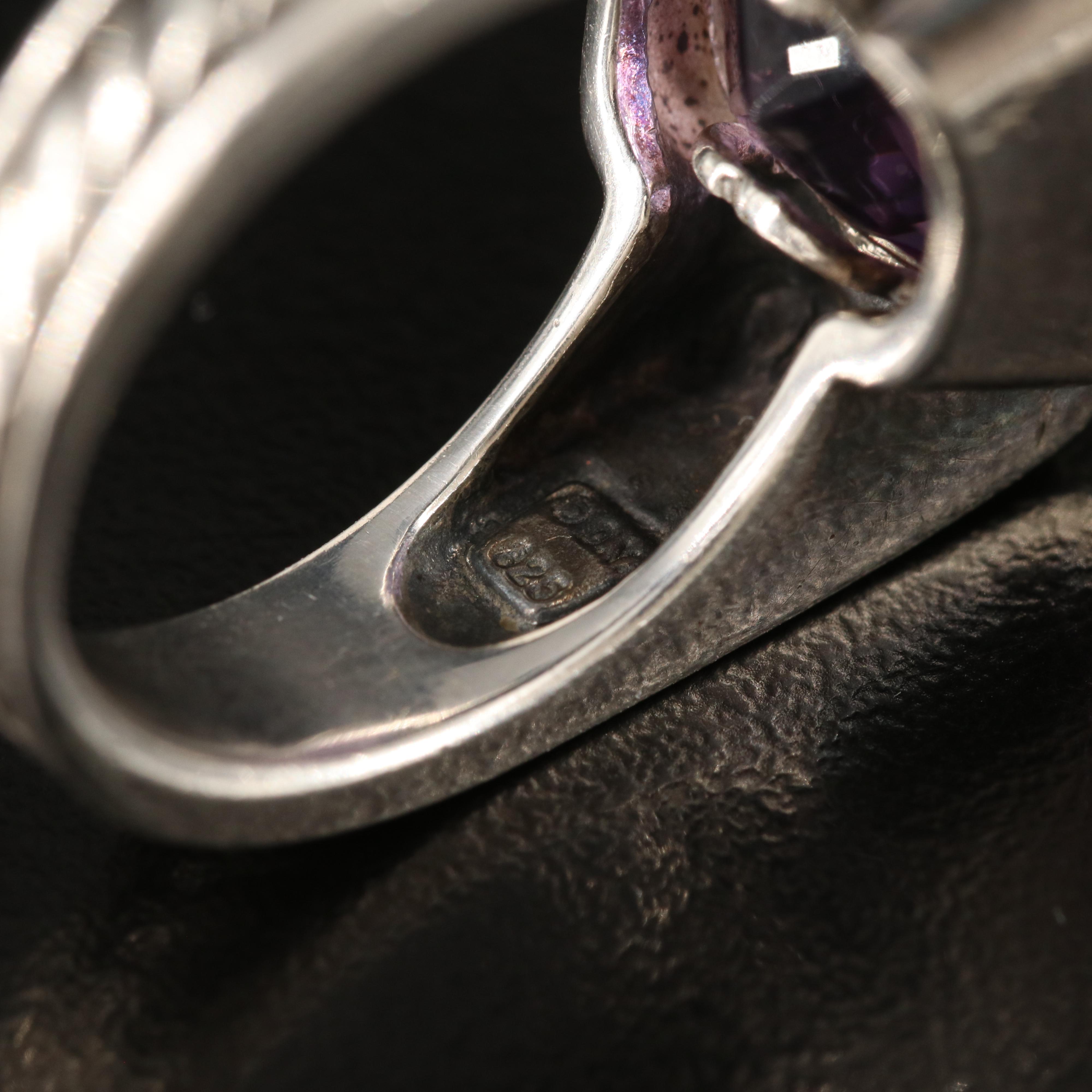 David Yurman "Deco" Sterling Amethyst and Diamond Ring