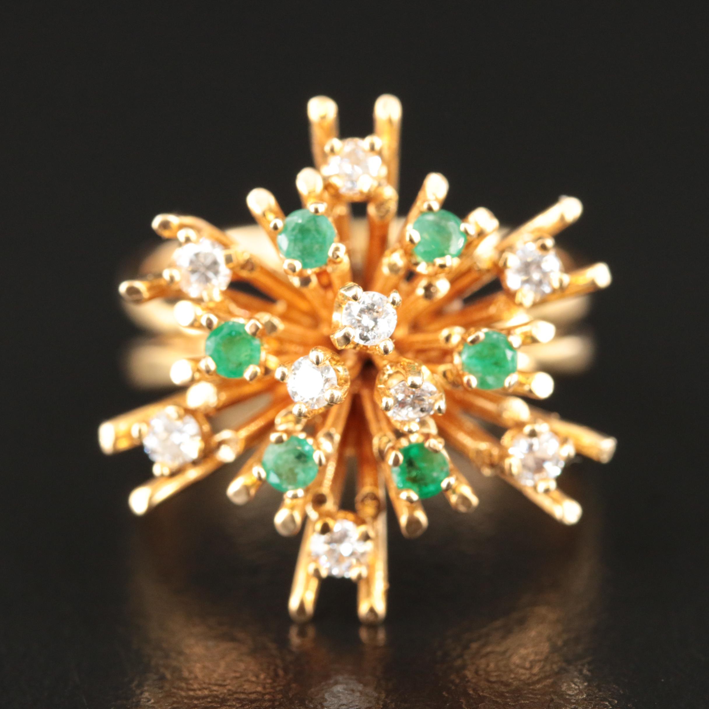 14K Emerald and Diamond Spray Ring