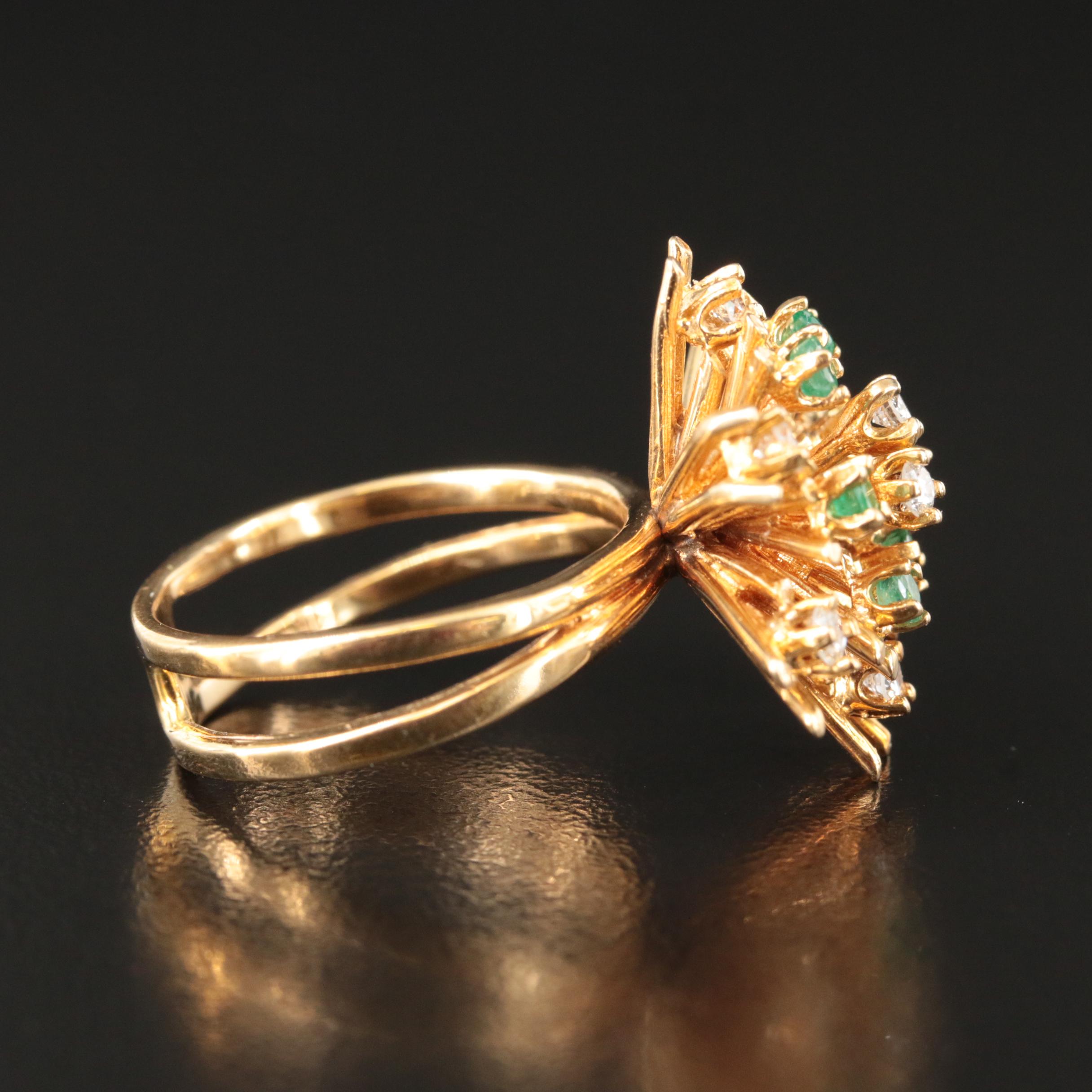 14K Emerald and Diamond Spray Ring