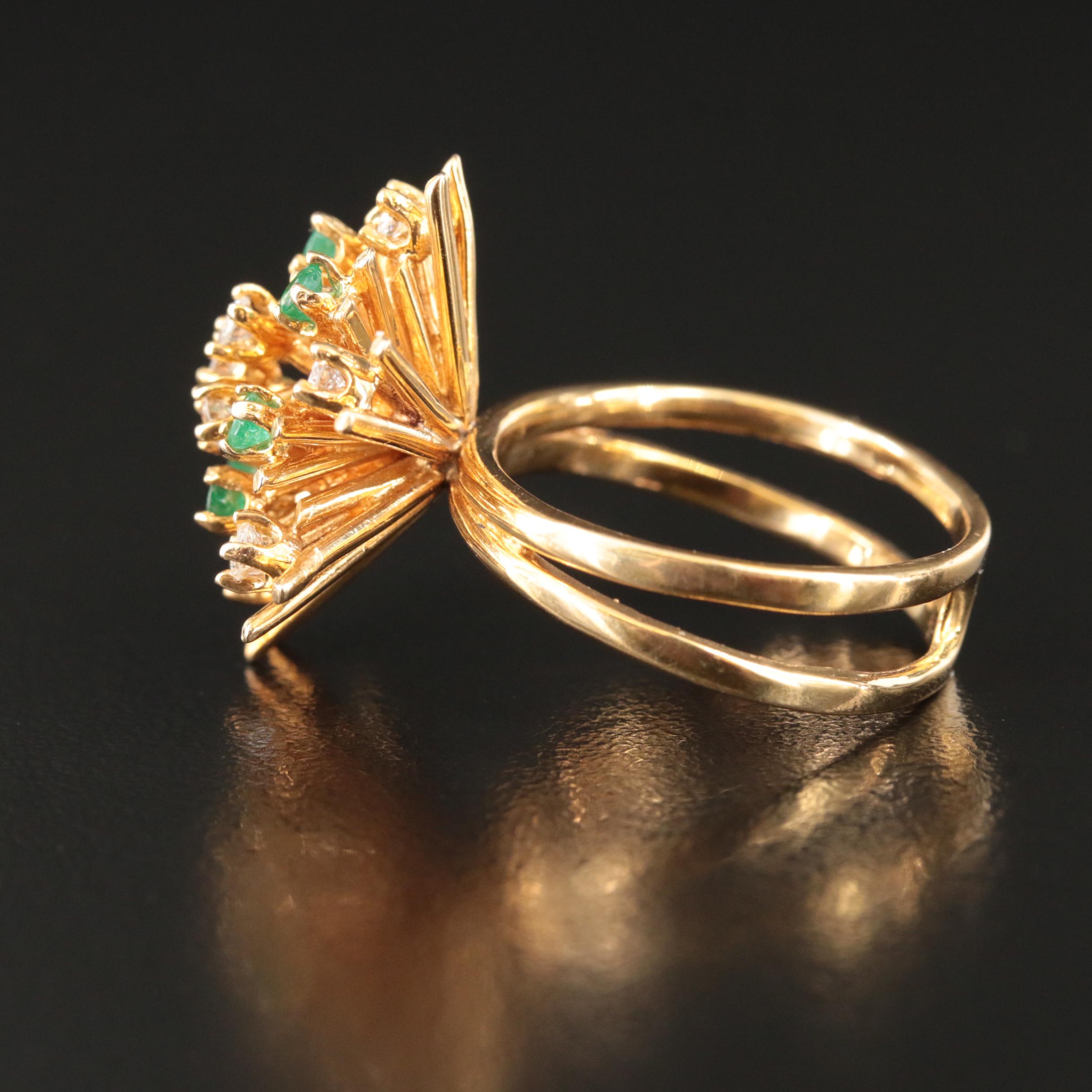 14K Emerald and Diamond Spray Ring