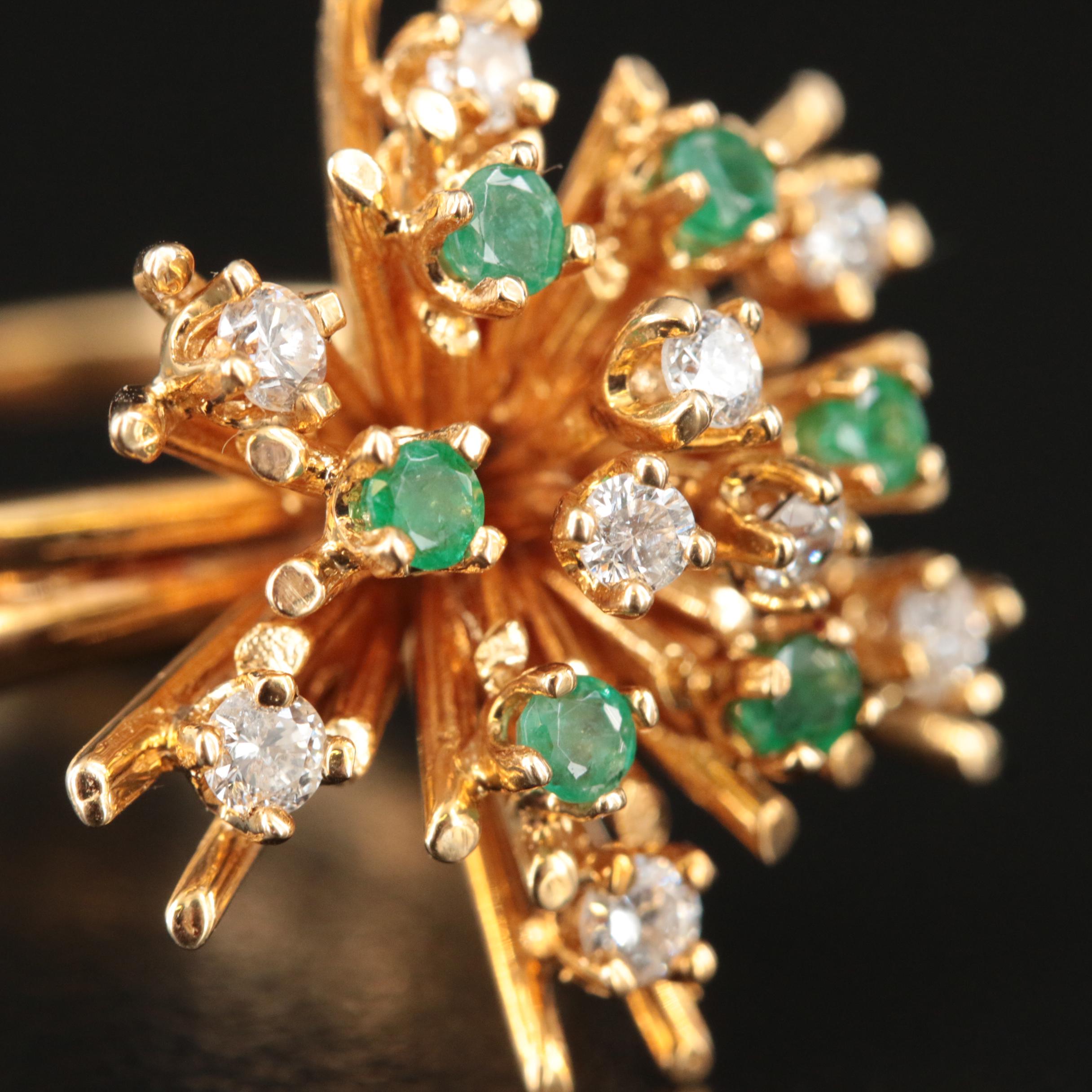 14K Emerald and Diamond Spray Ring